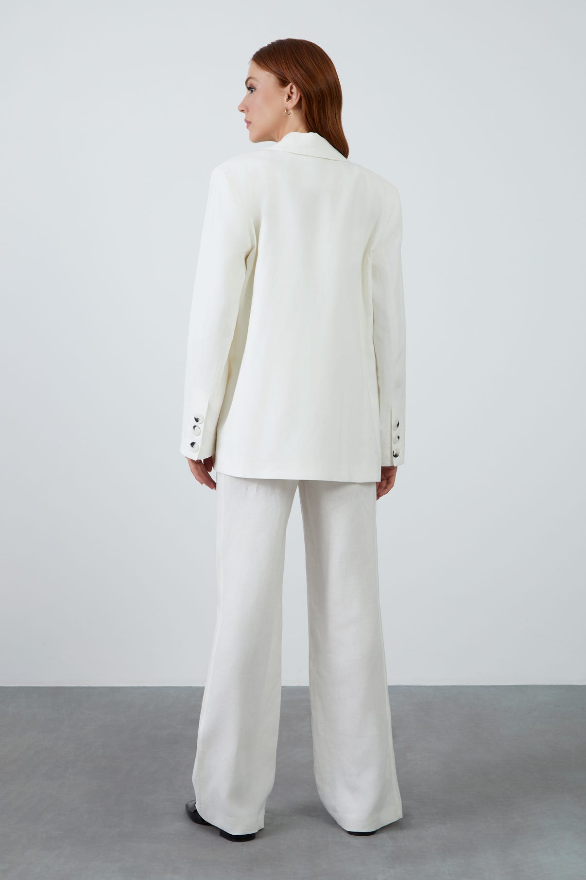 Tek Düğmeli Desenli Ceket Ve Palazzo Pantolonlu Takım