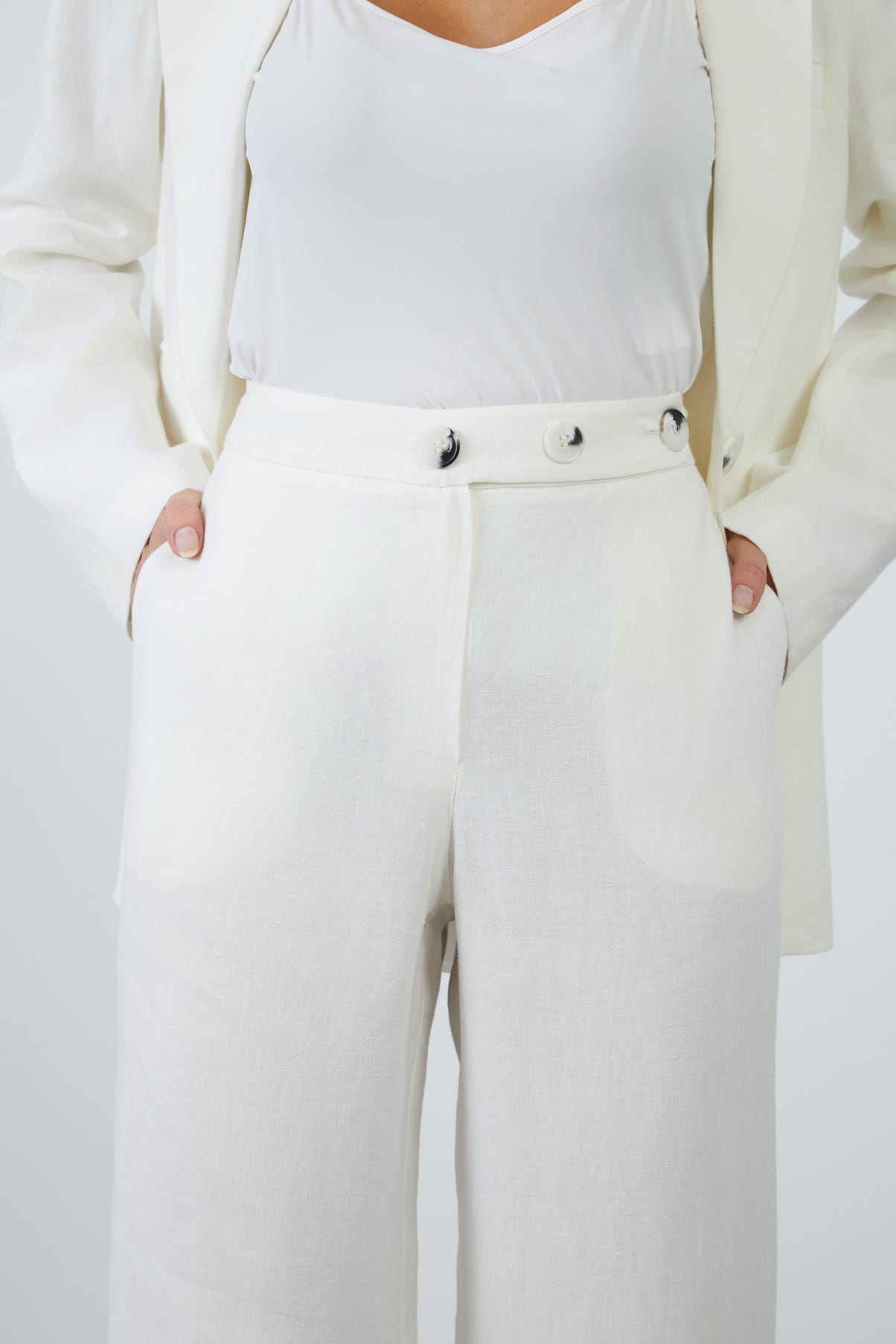 Tek Düğmeli Desenli Ceket Ve Palazzo Pantolonlu Takım