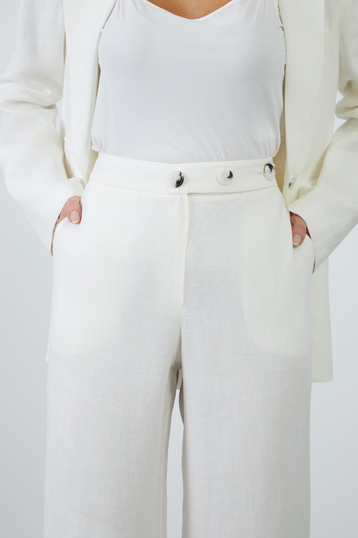 Tek Düğmeli Desenli Ceket Ve Palazzo Pantolonlu Takım