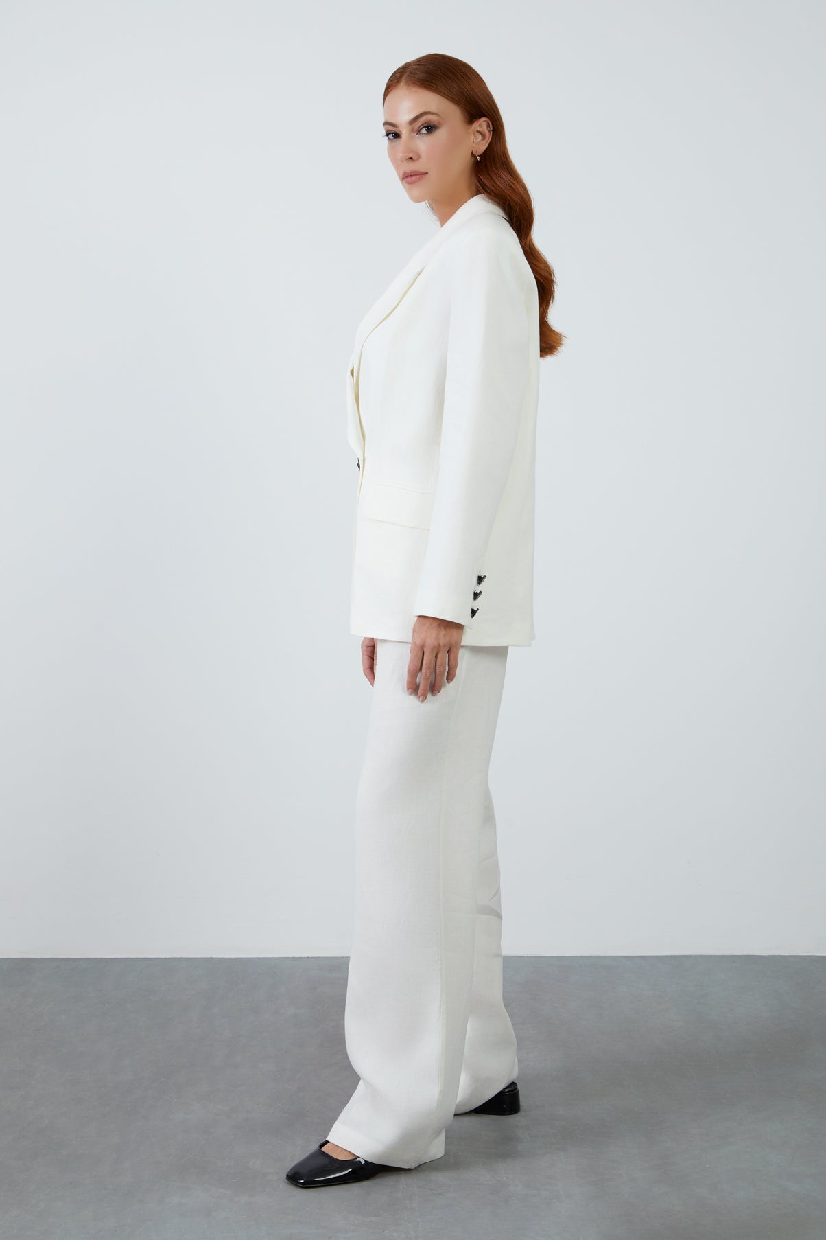 Kontrast Düğme Detaylı Ceket Ve Palazzo Pantolonlu Takım