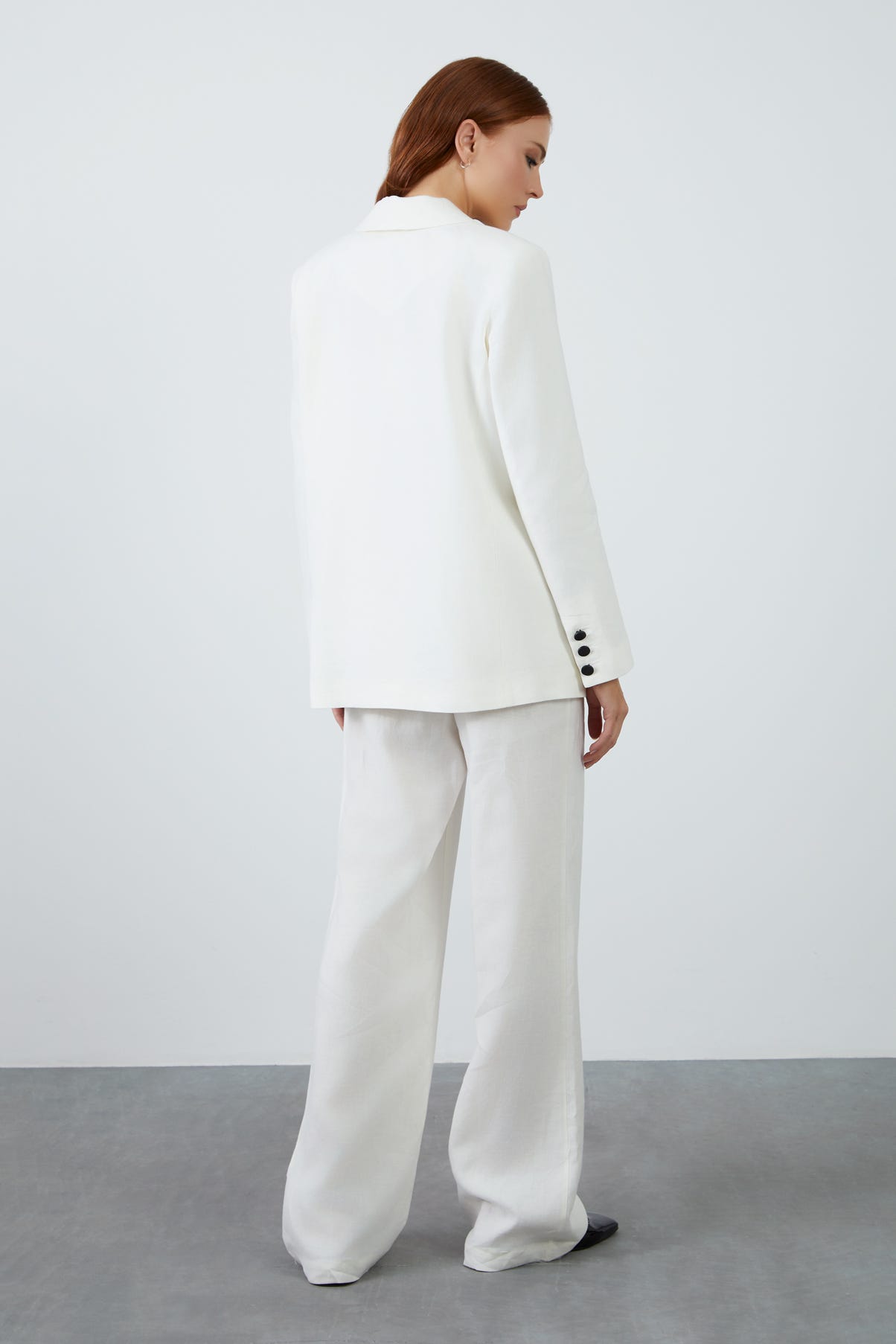 Kontrast Düğme Detaylı Ceket Ve Palazzo Pantolonlu Takım