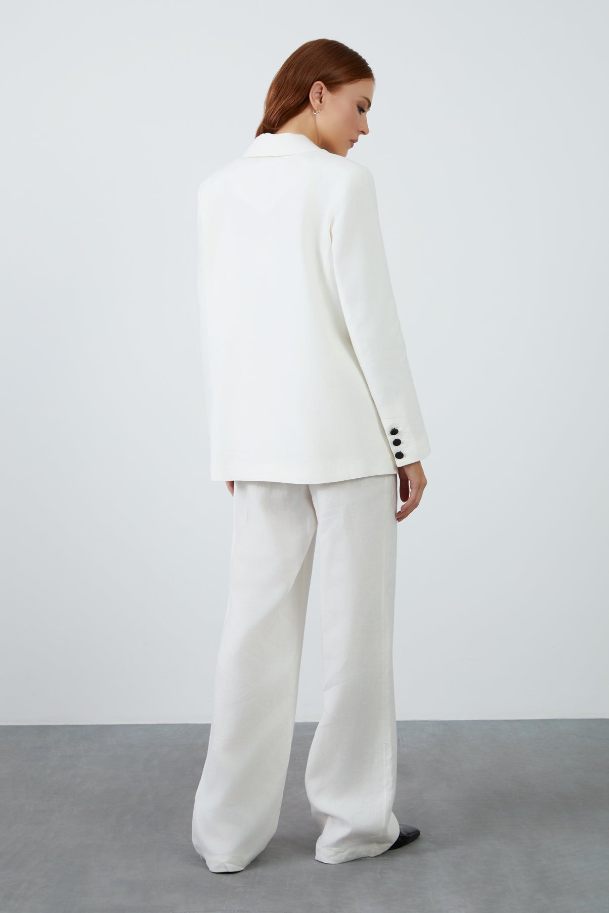 Kontrast Düğme Detaylı Ceket Ve Palazzo Pantolonlu Takım