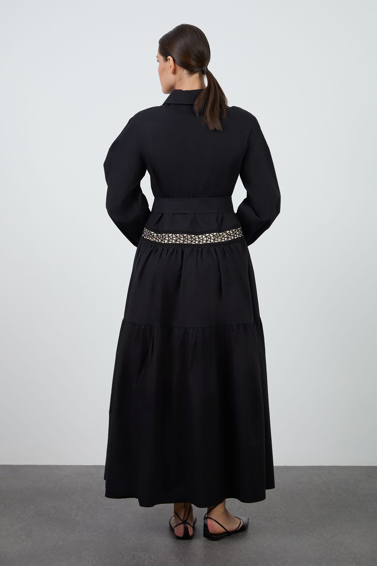 Dantel Şerit Detaylı Poplin Maxi Elbise