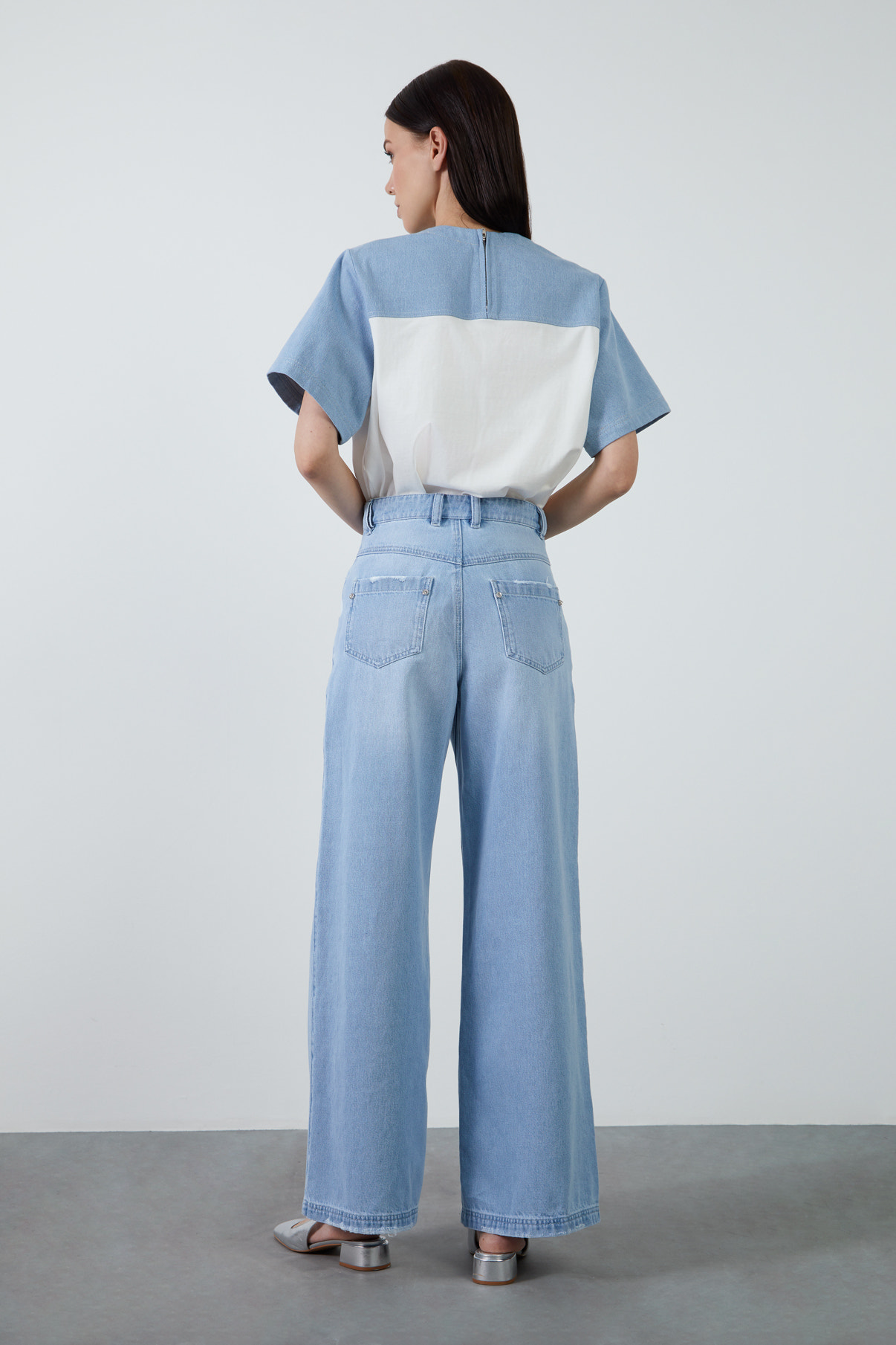 Metal Köprülü Palazzo Denim Pantolon