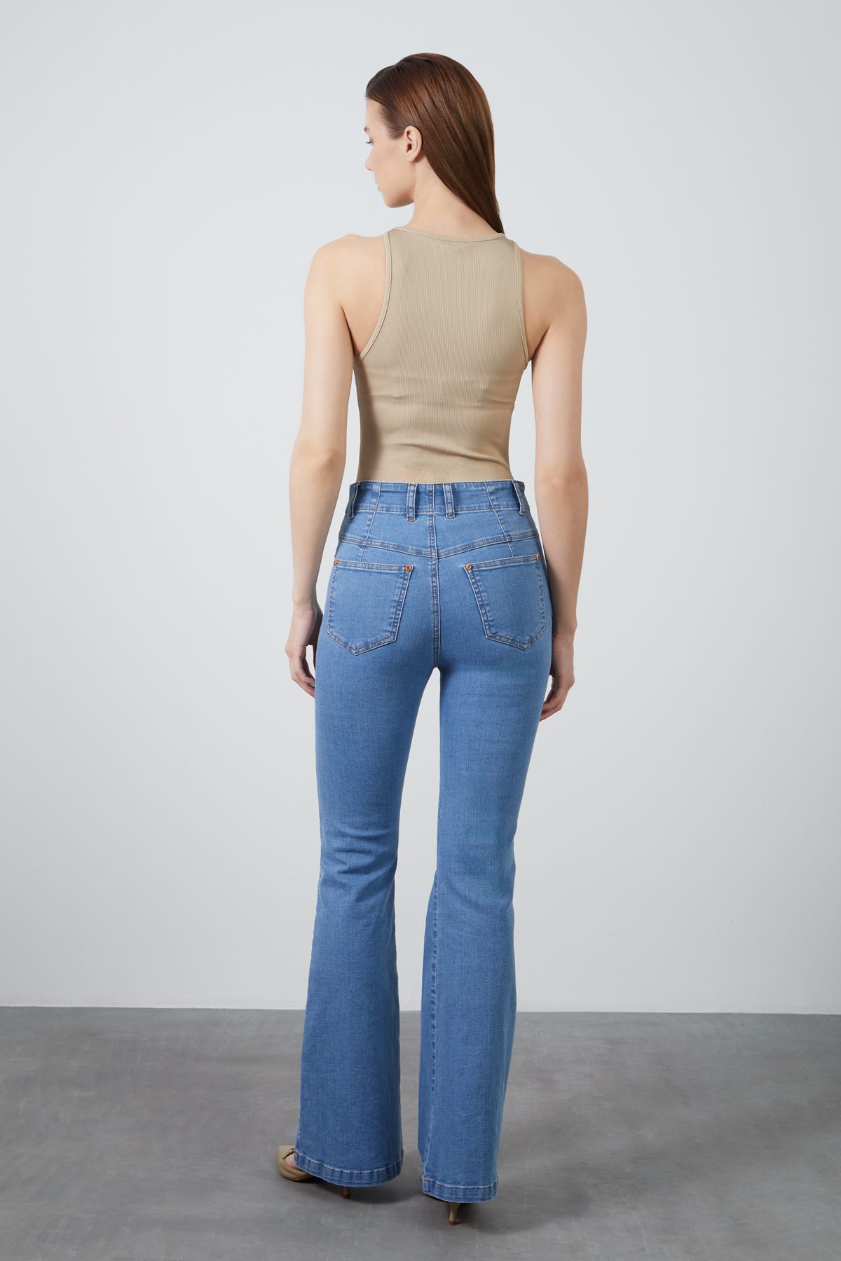 İspanyol Paça Yüksel Bel Denim Pantolon