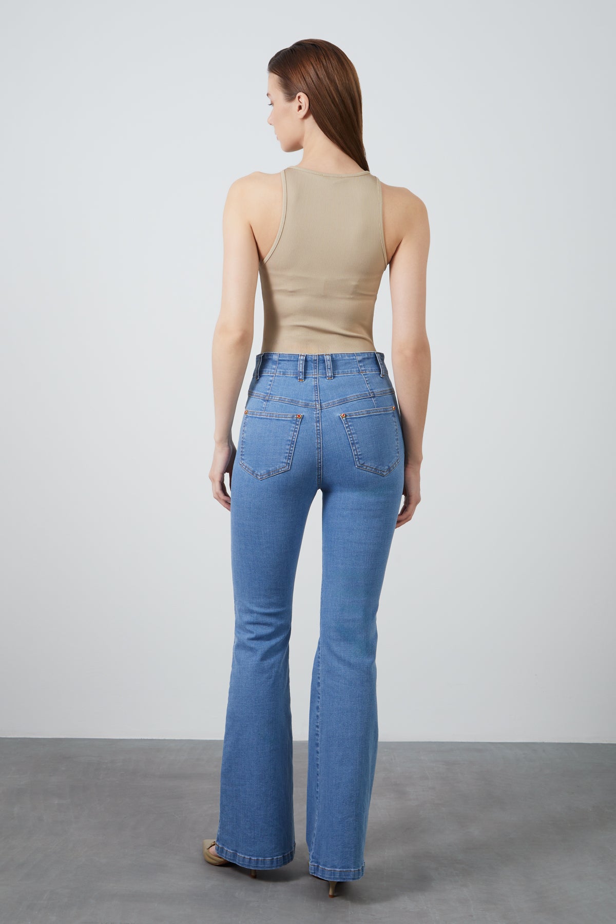 İspanyol Paça Yüksel Bel Denim Pantolon