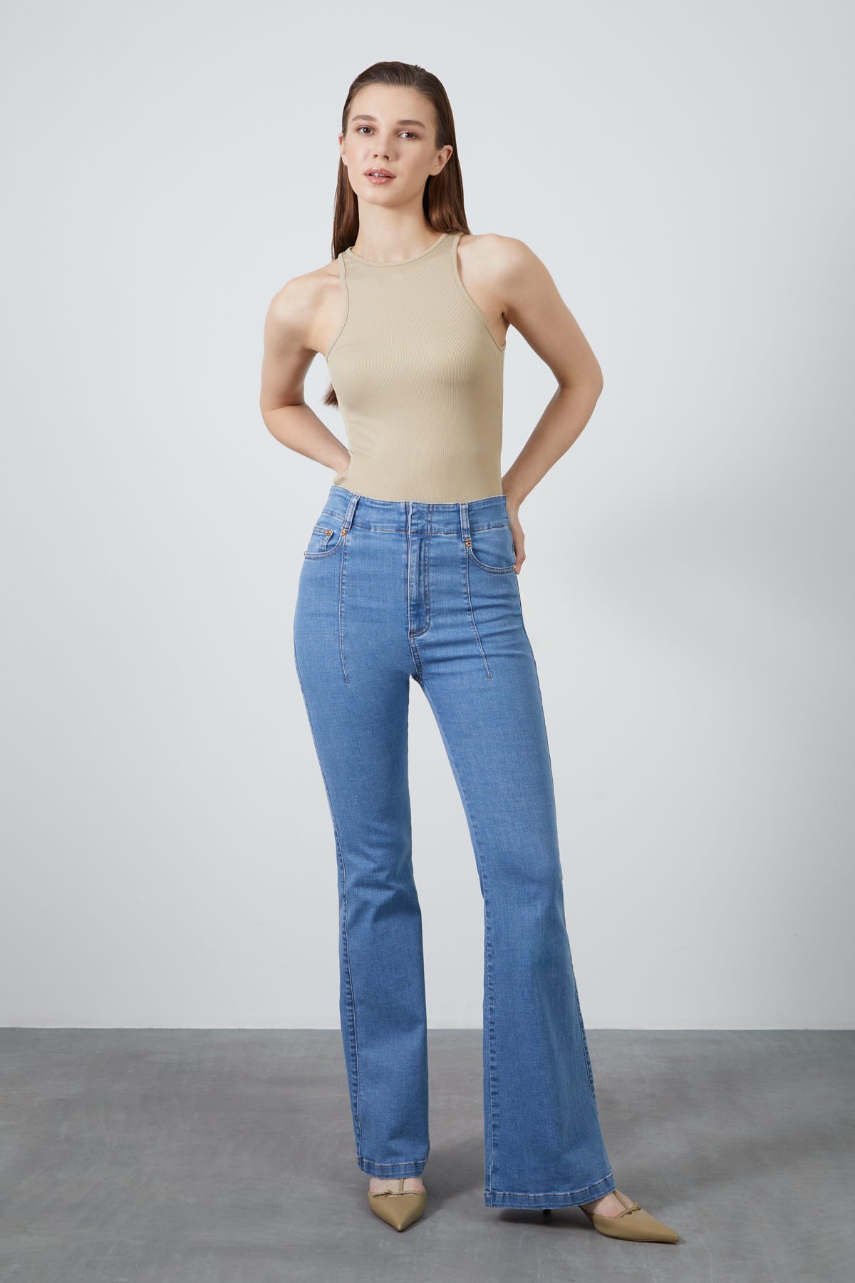 İspanyol Paça Yüksel Bel Denim Pantolon