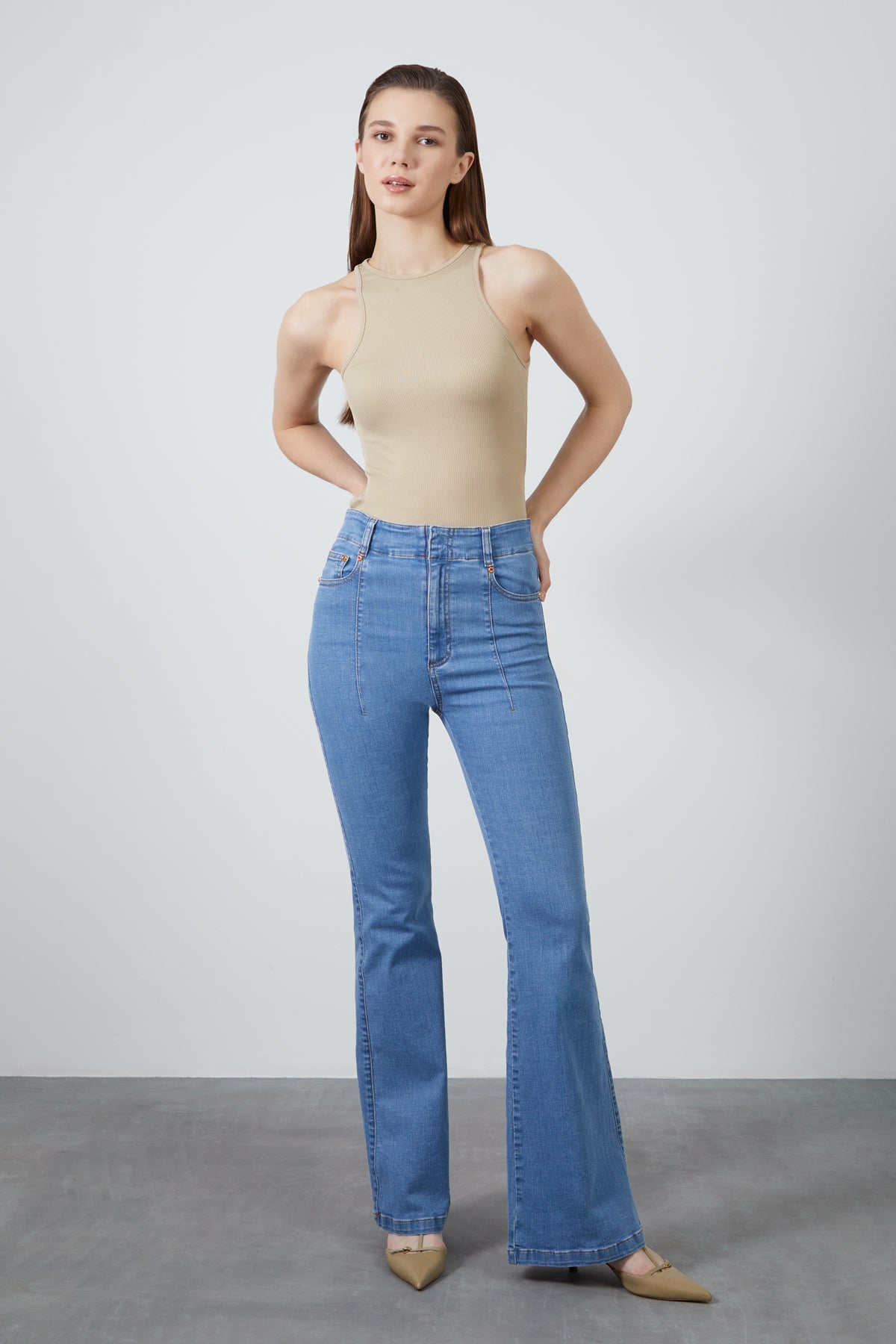 İspanyol Paça Yüksel Bel Denim Pantolon