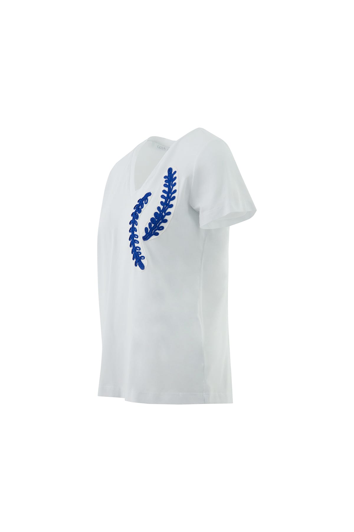 Nakış Detaylı V Yaka Basic T-shirt