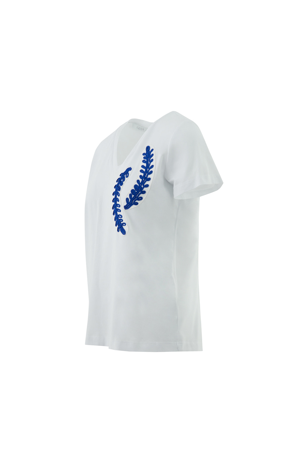 Nakış Detaylı V Yaka Basic T-shirt