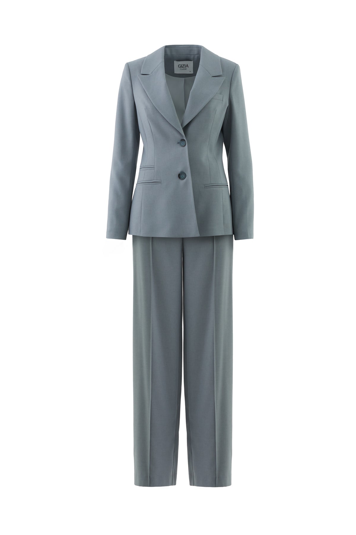 Mono Kapamalı Ceket Ve Palazzo Pantolonlu Mavi Takım