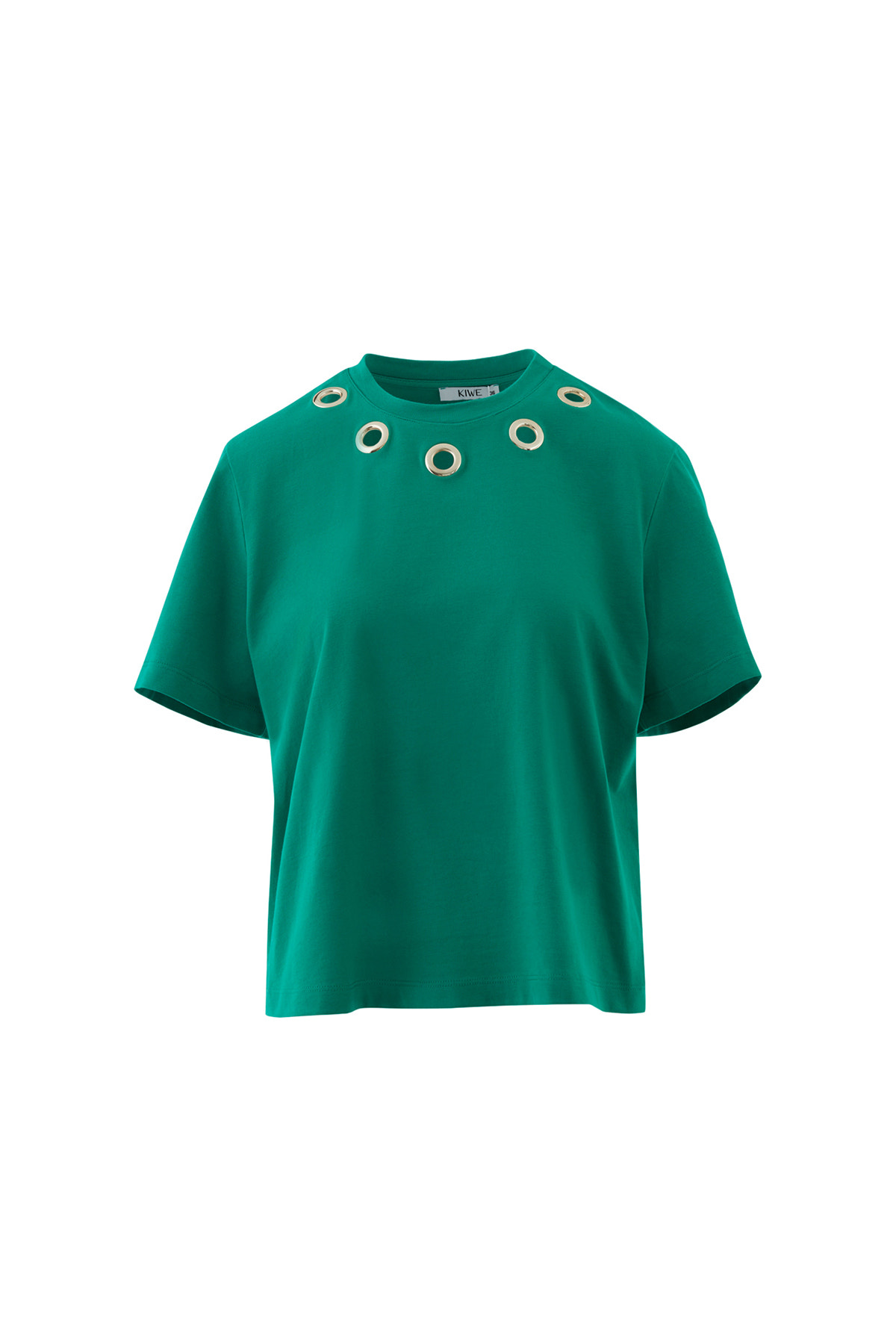 Bisiklet Yaka Kuş Gözü Detaylı Kısa Kollu Koyu T-Shirt