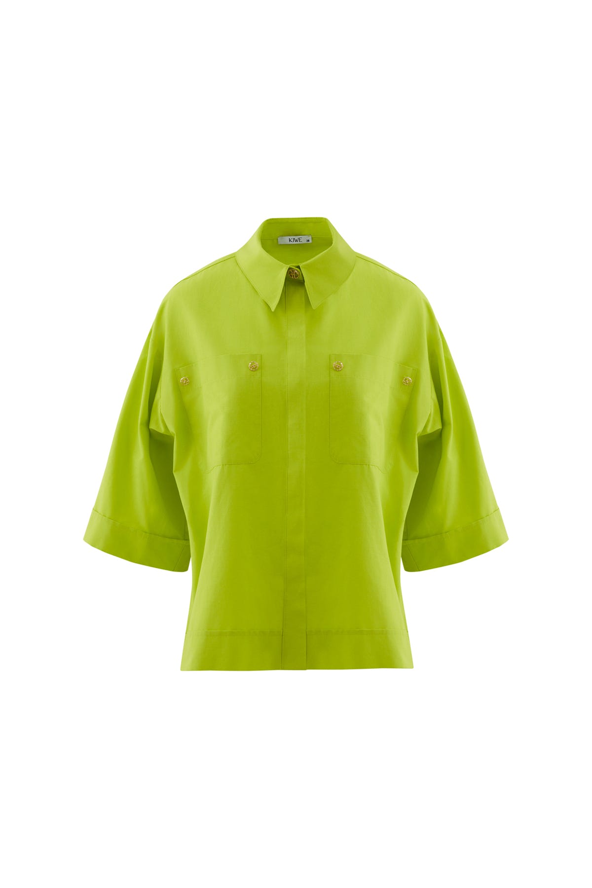 Metal Aksesuarlı Truvakar Kol Yeşil Oversize Gömlek