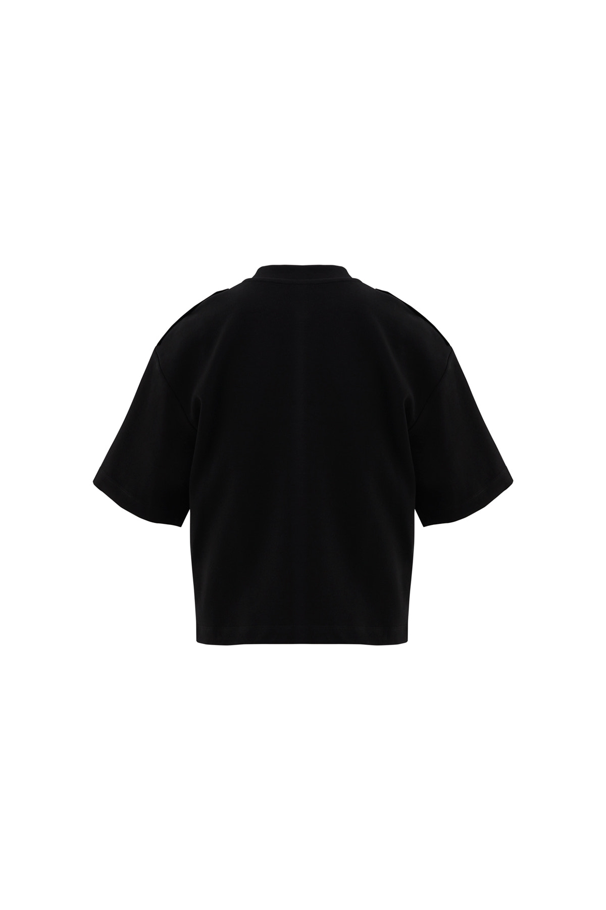 Omuz Apoletli Cep Detaylı Metal Çıtçıt Aksesuarlı Kısa Bol T-Shirt