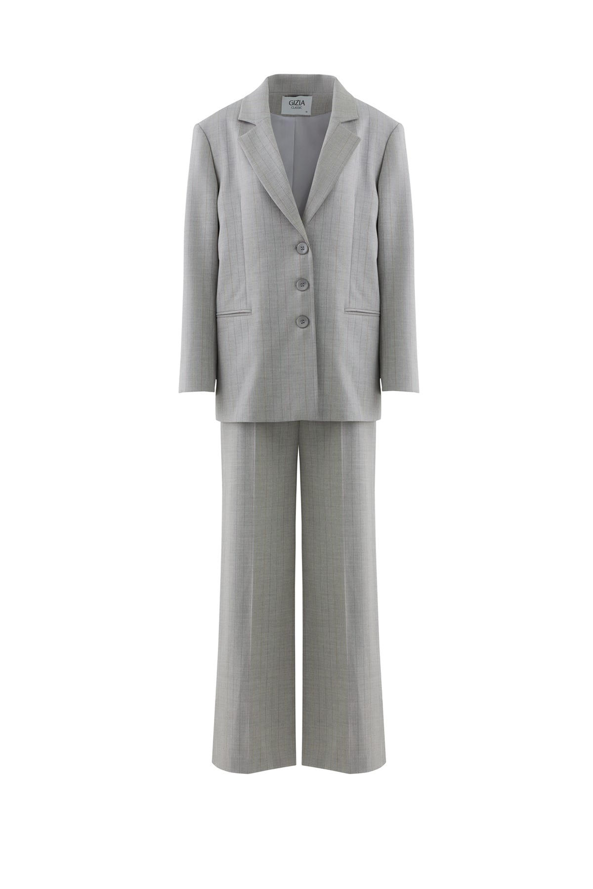 Düğme Detaylı Çizgili Takım Elbise