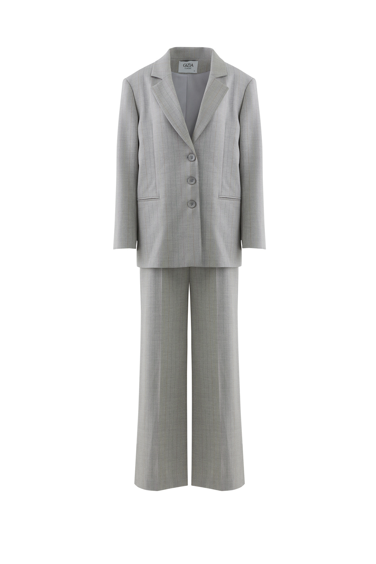 Düğme Detaylı Çizgili Takım Elbise
