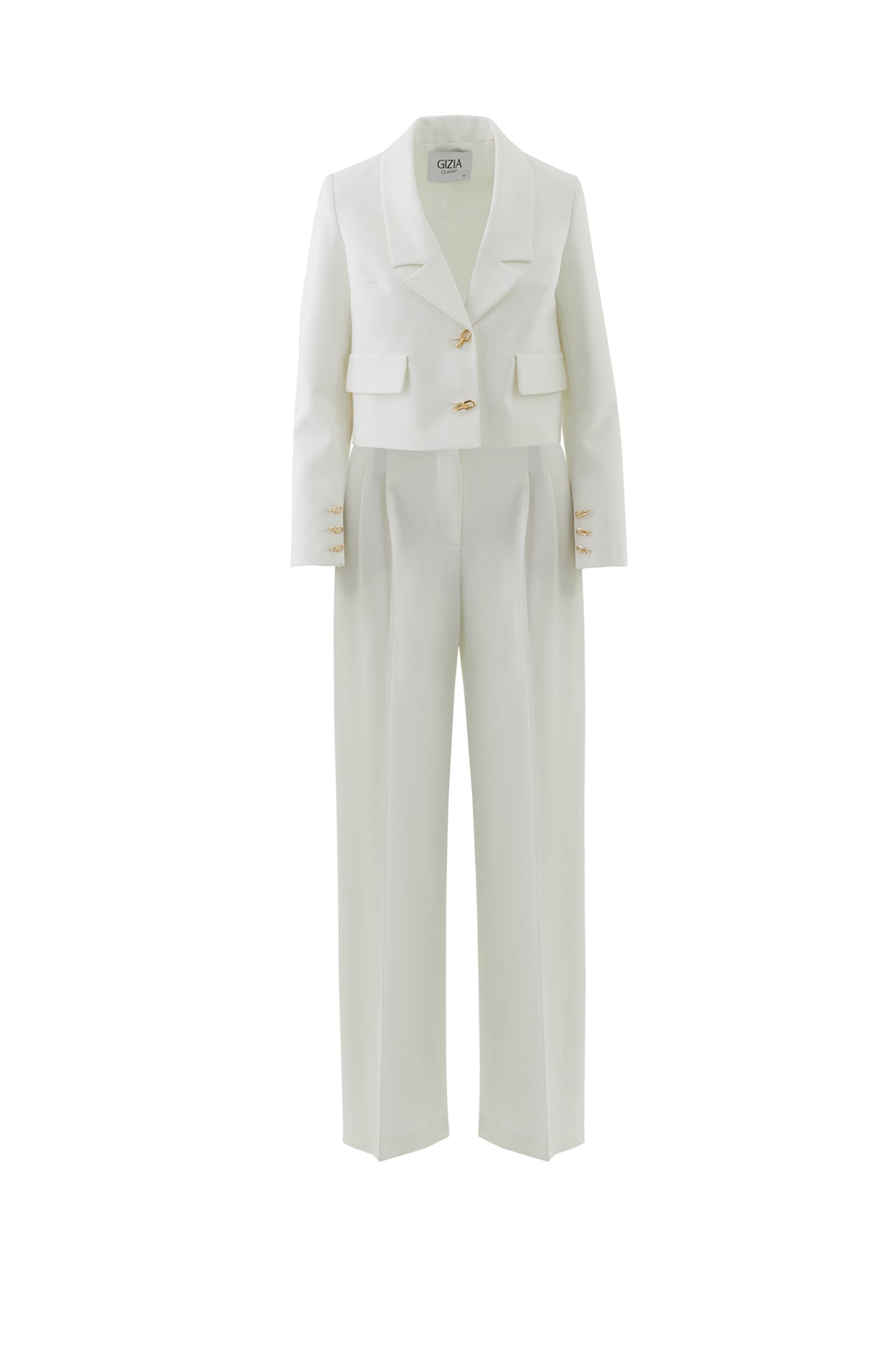 Aksesuar Detaylı Kısa Ceket Palazzo Pantolonlu Takım