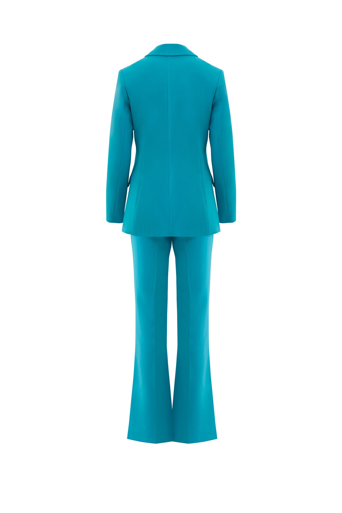 Kruvaze Kapamalı İspanyol Paça Pantolonlu Fit Turkuaz Takım