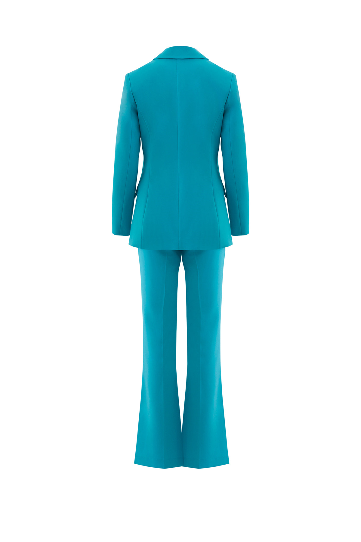 Kruvaze Kapamalı İspanyol Paça Pantolonlu Fit Turkuaz Takım