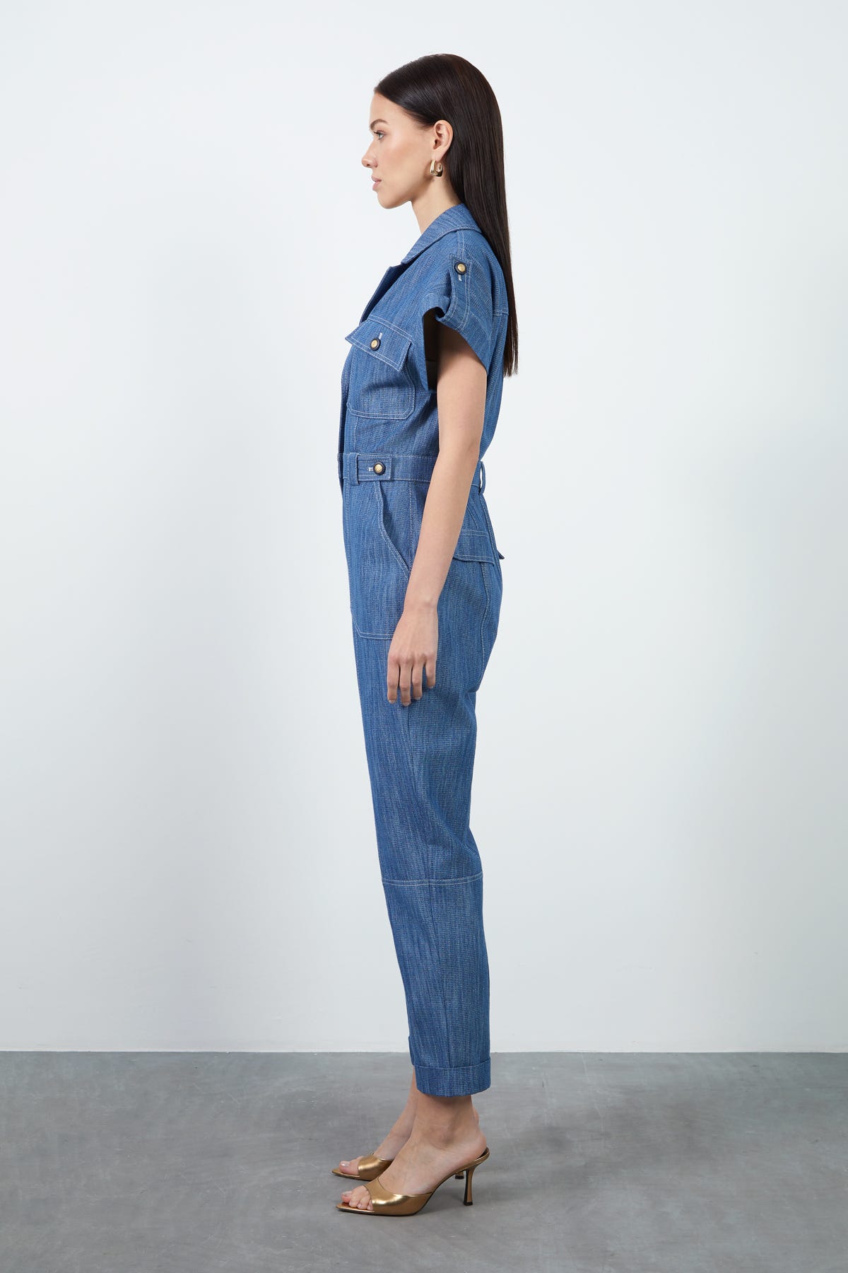 Düğme Detaylı Simli Jean Tulum