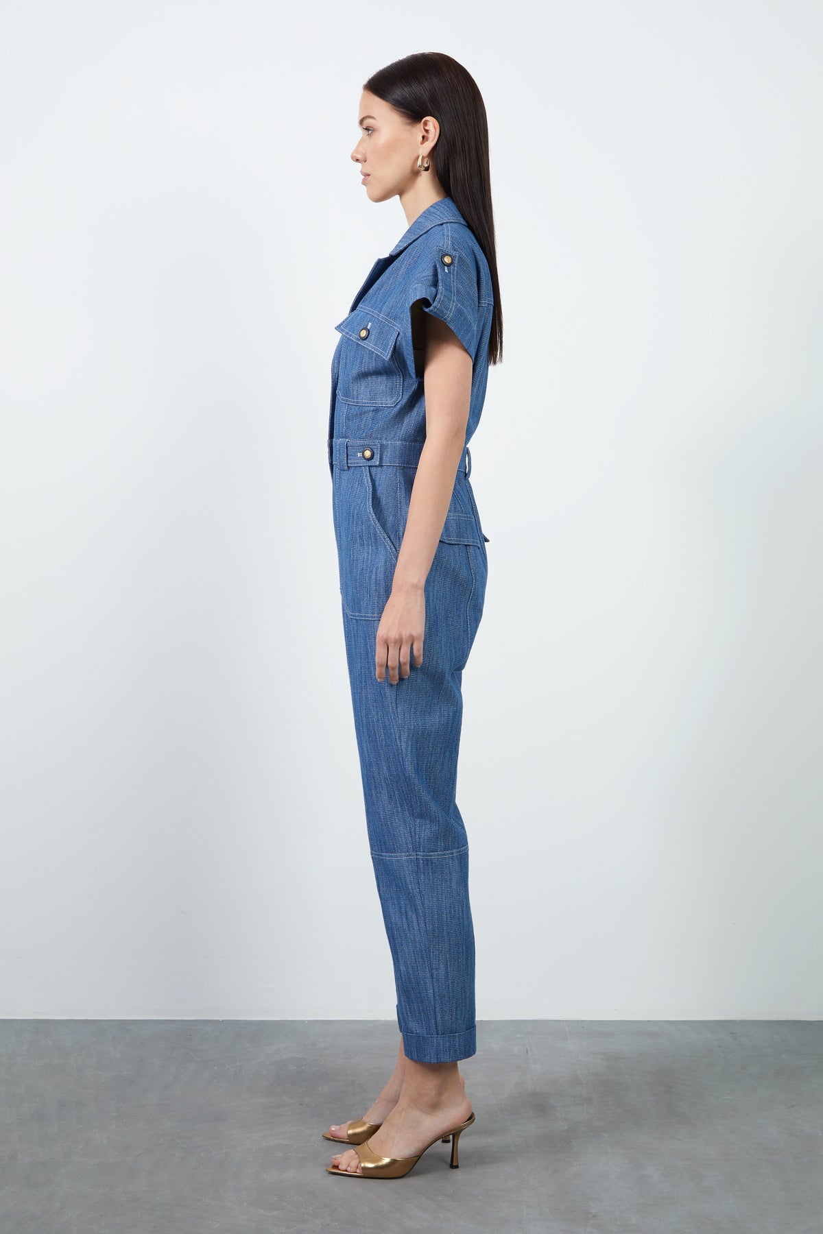 Düğme Detaylı Simli Jean Tulum