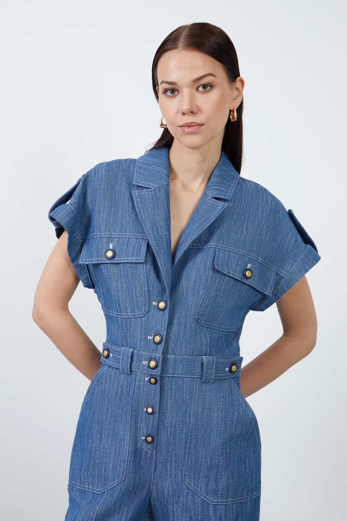 Düğme Detaylı Simli Jean Tulum