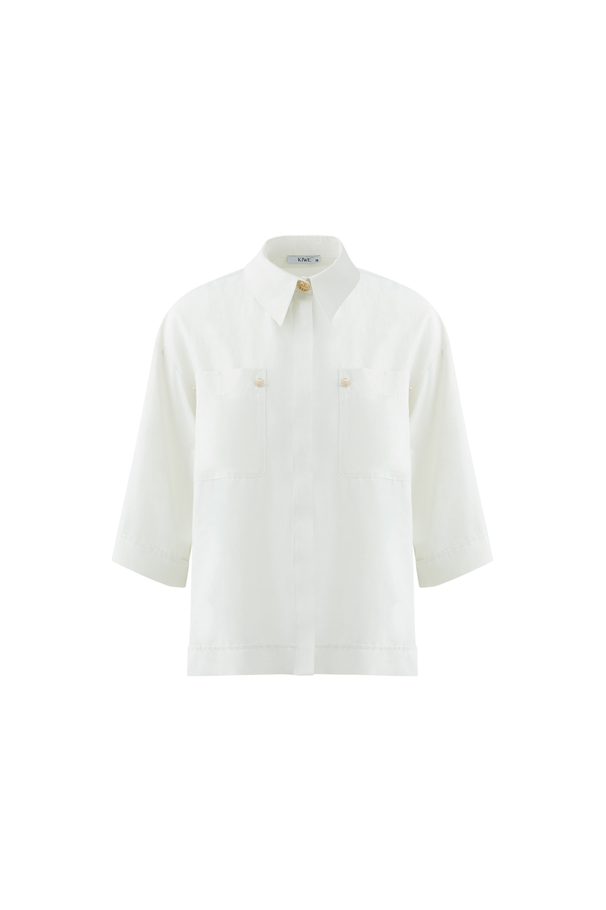 Metal Aksesuarlı Truvakar Kol Beyaz Oversize Gömlek