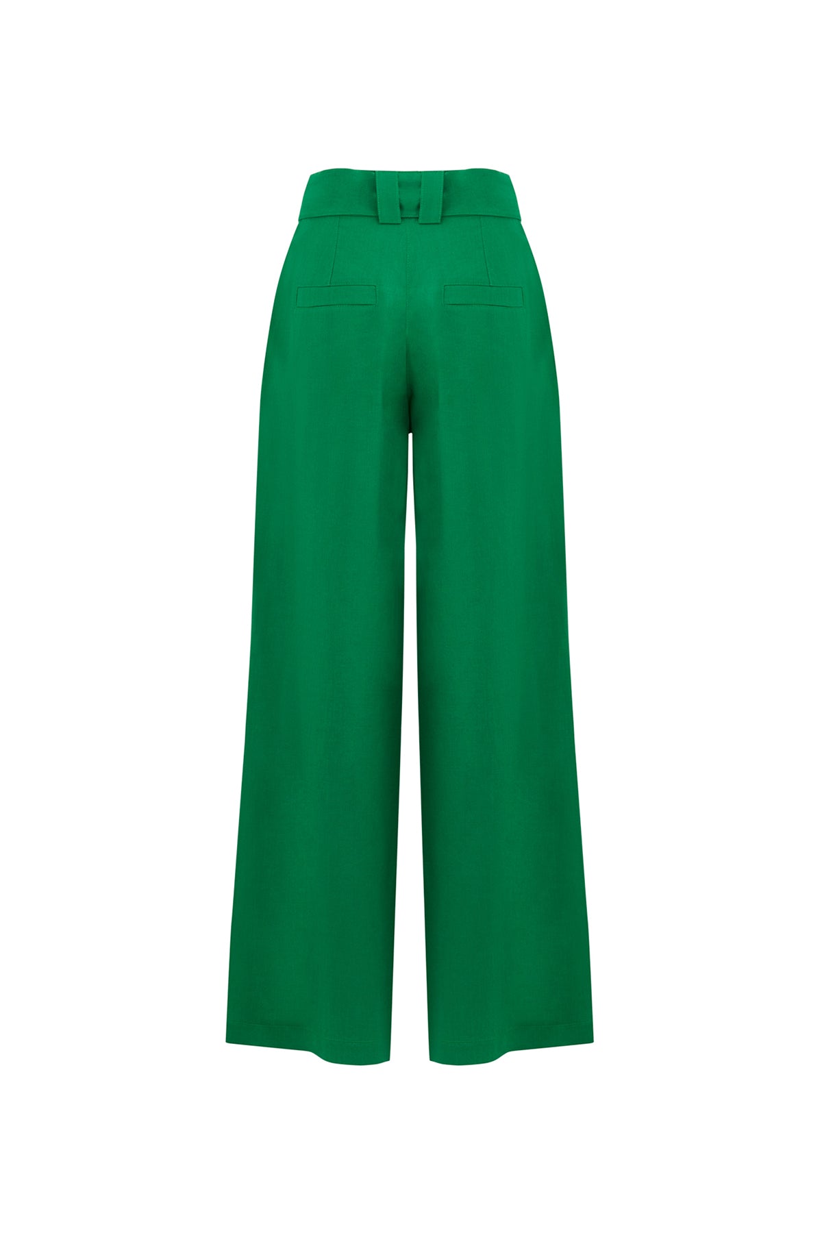 Kuşaklı Bol Paça Keten Yeşil Pantolon