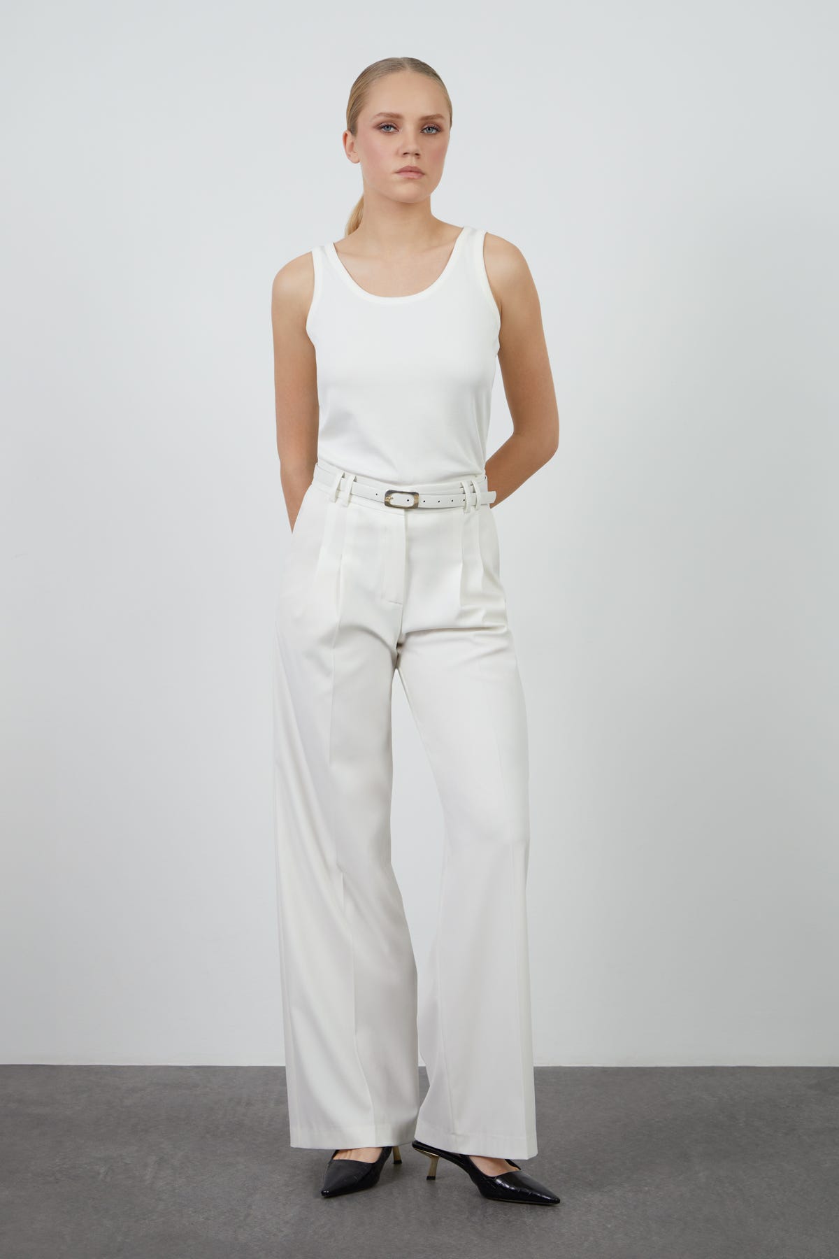 Beli Deri Kemerli Palazzo Pantolon