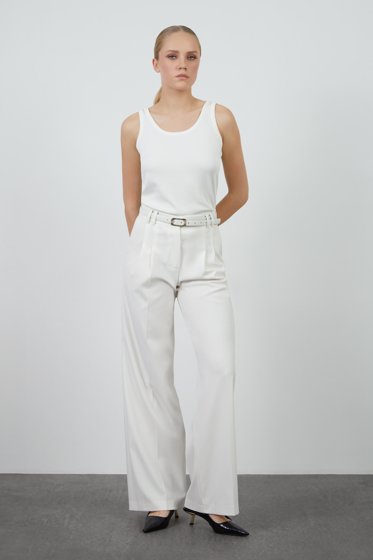 Beli Deri Kemerli Palazzo Pantolon