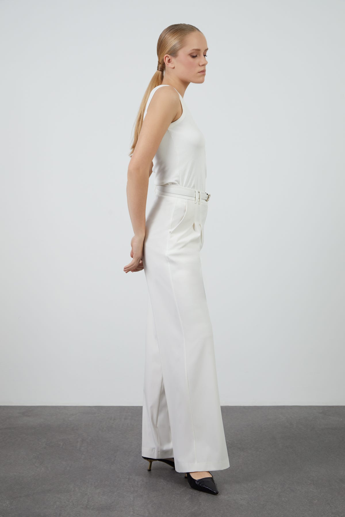 Beli Deri Kemerli Palazzo Pantolon