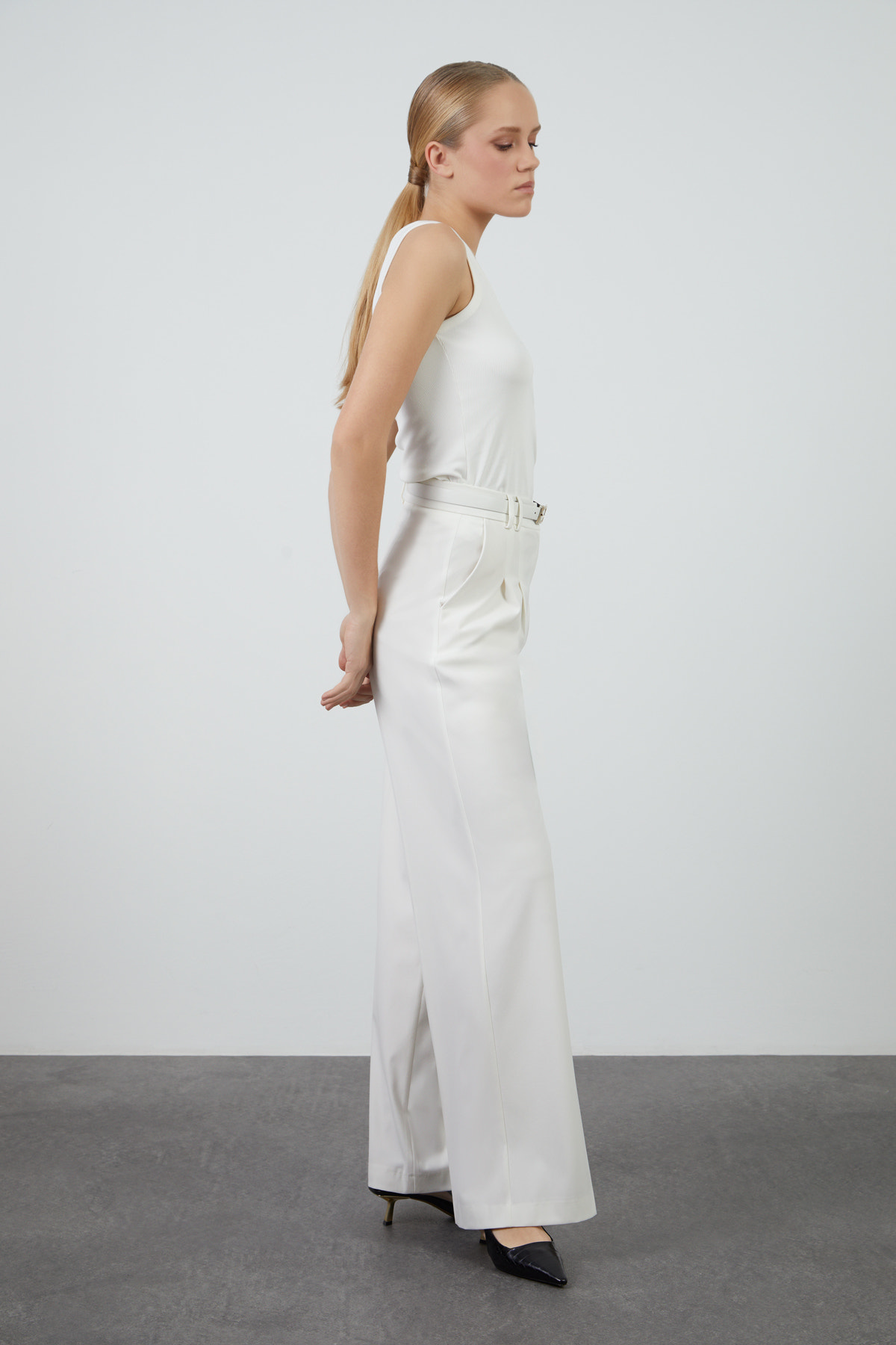 Beli Deri Kemerli Palazzo Pantolon