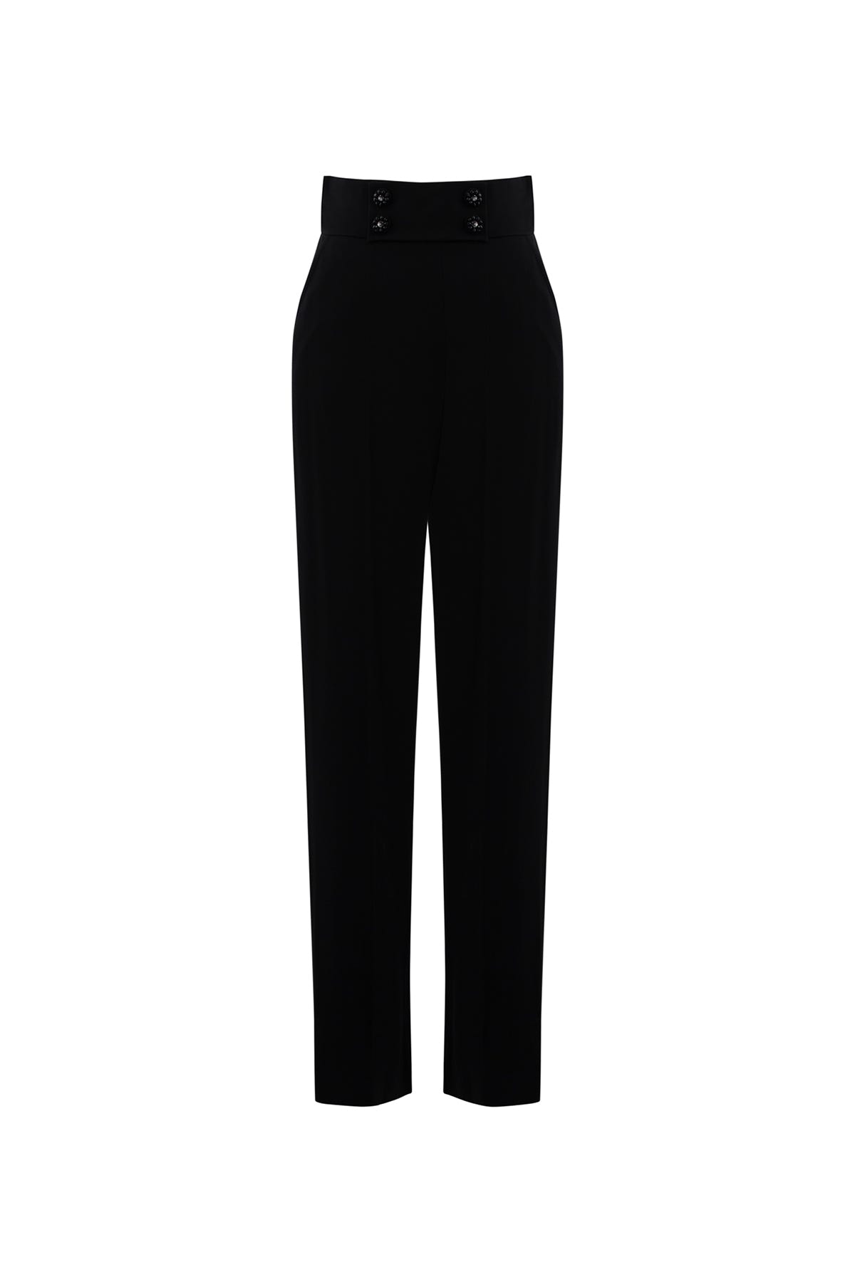 Düğme Detaylı Siyah İşlemeli Pantolon