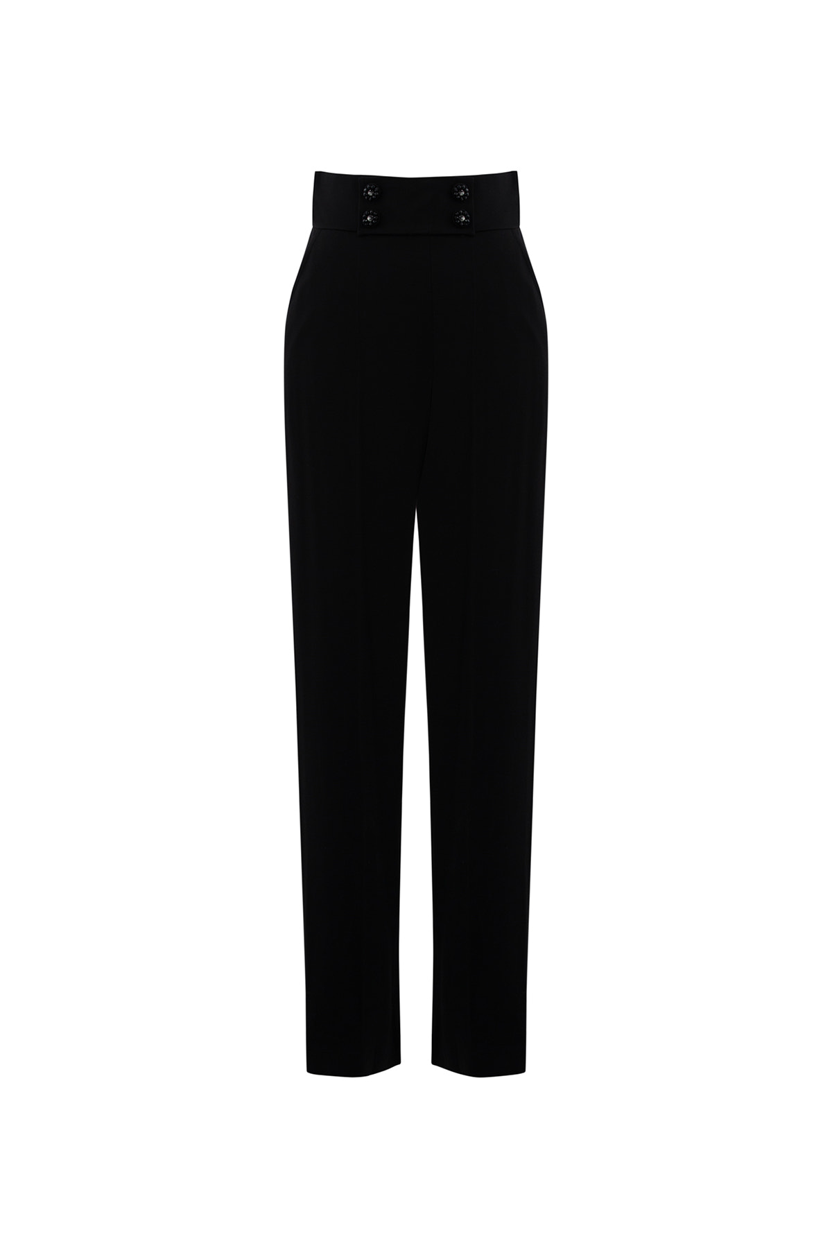 Düğme Detaylı Siyah İşlemeli Pantolon
