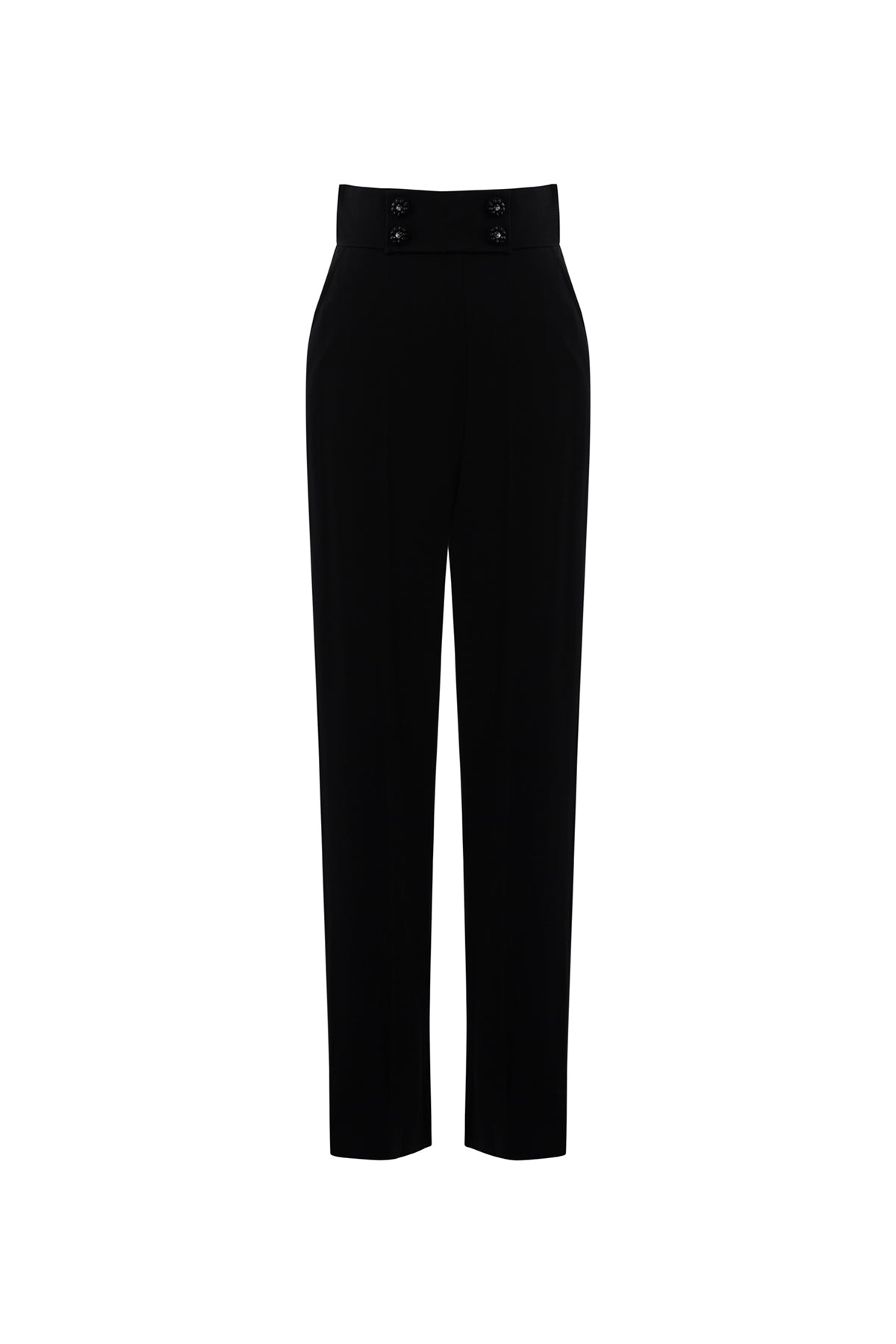 Düğme Detaylı Siyah İşlemeli Pantolon