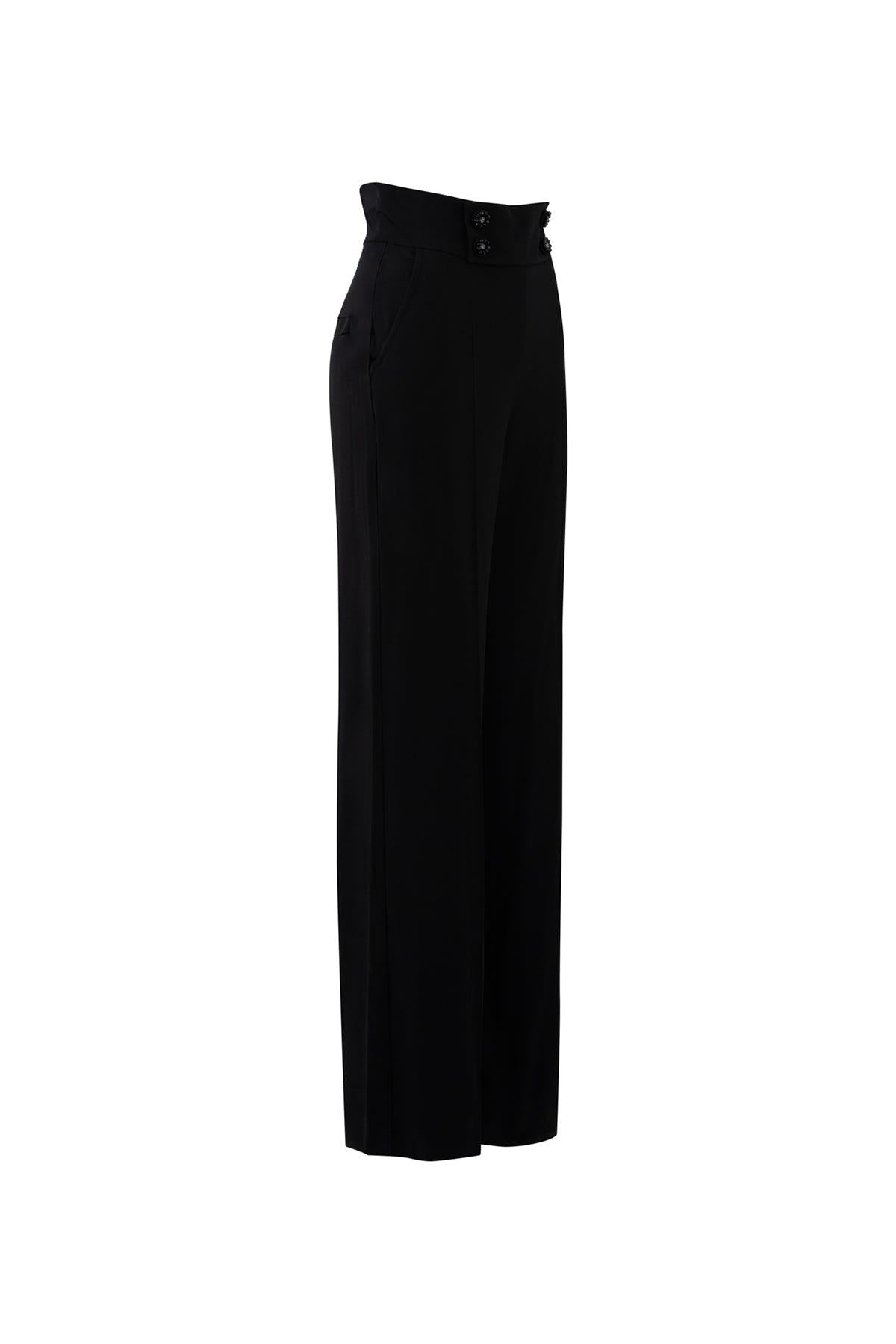 Düğme Detaylı Siyah İşlemeli Pantolon