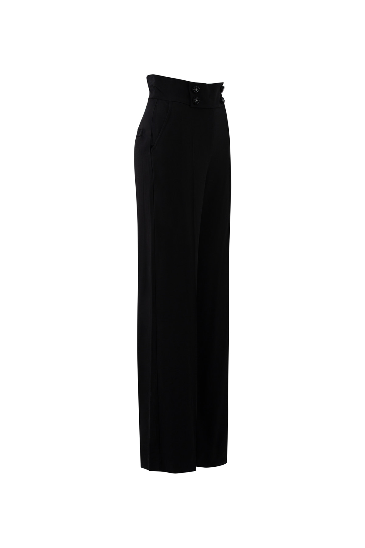 Düğme Detaylı Siyah İşlemeli Pantolon