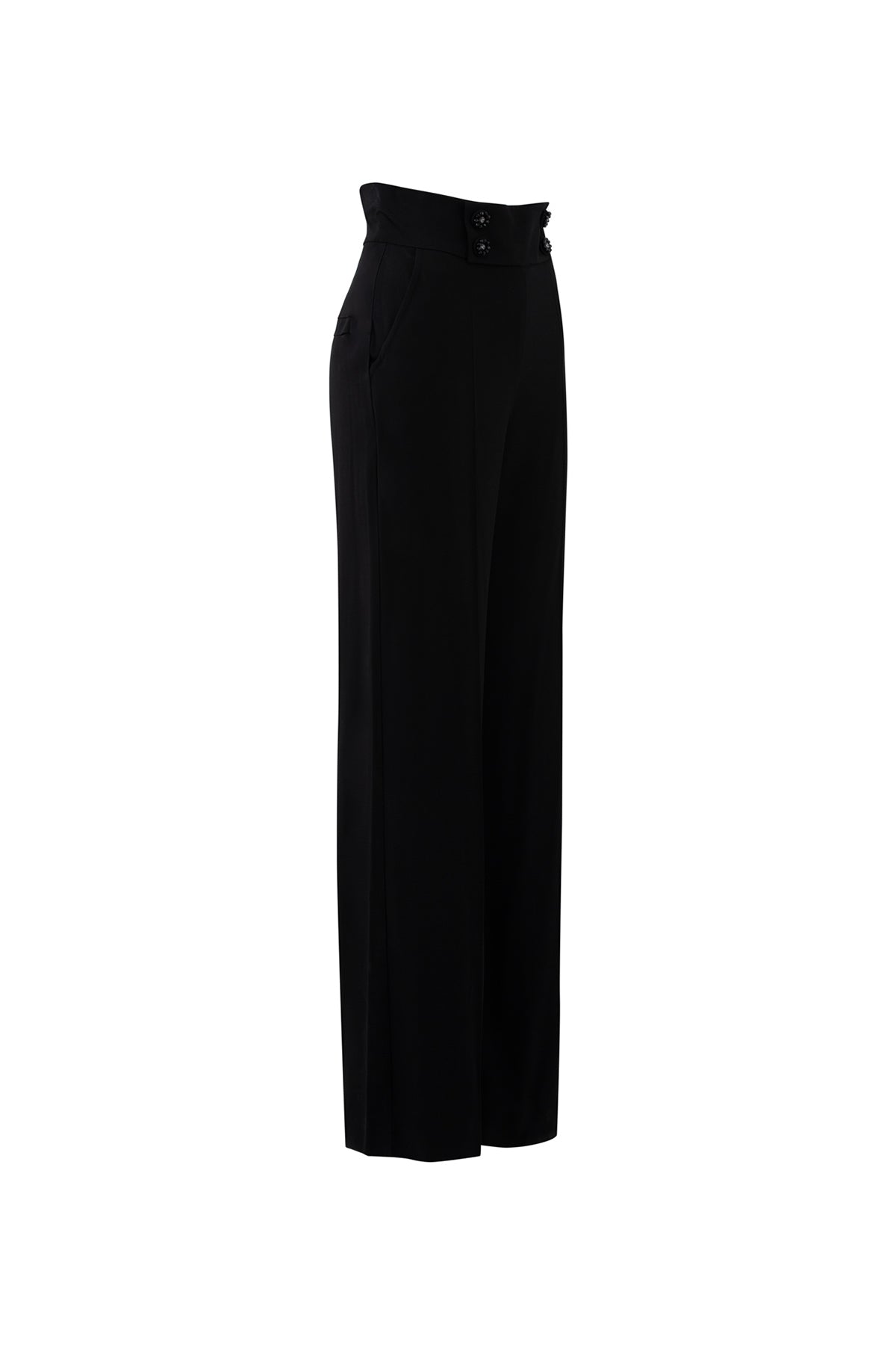 Düğme Detaylı Siyah İşlemeli Pantolon