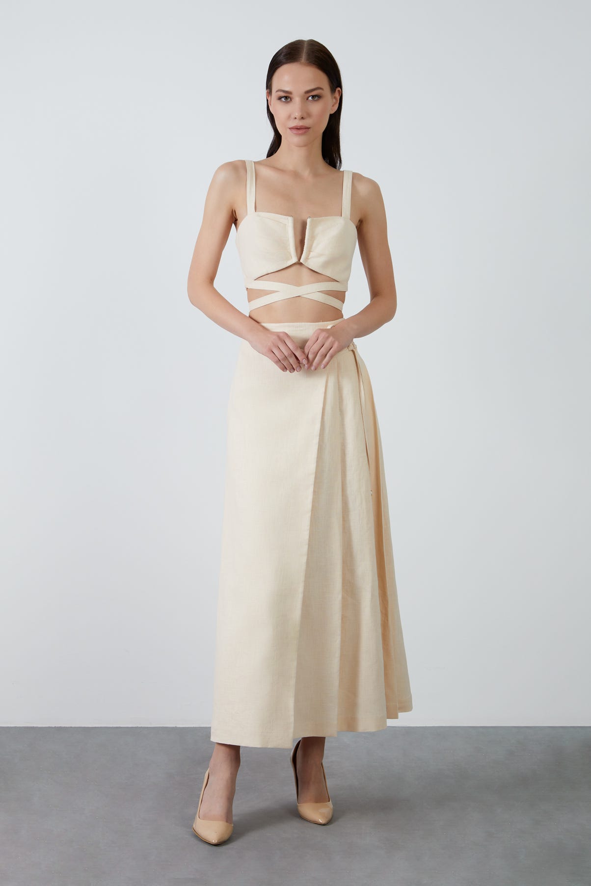 Bağlama Detaylı Uzun Fermuarlı Etek