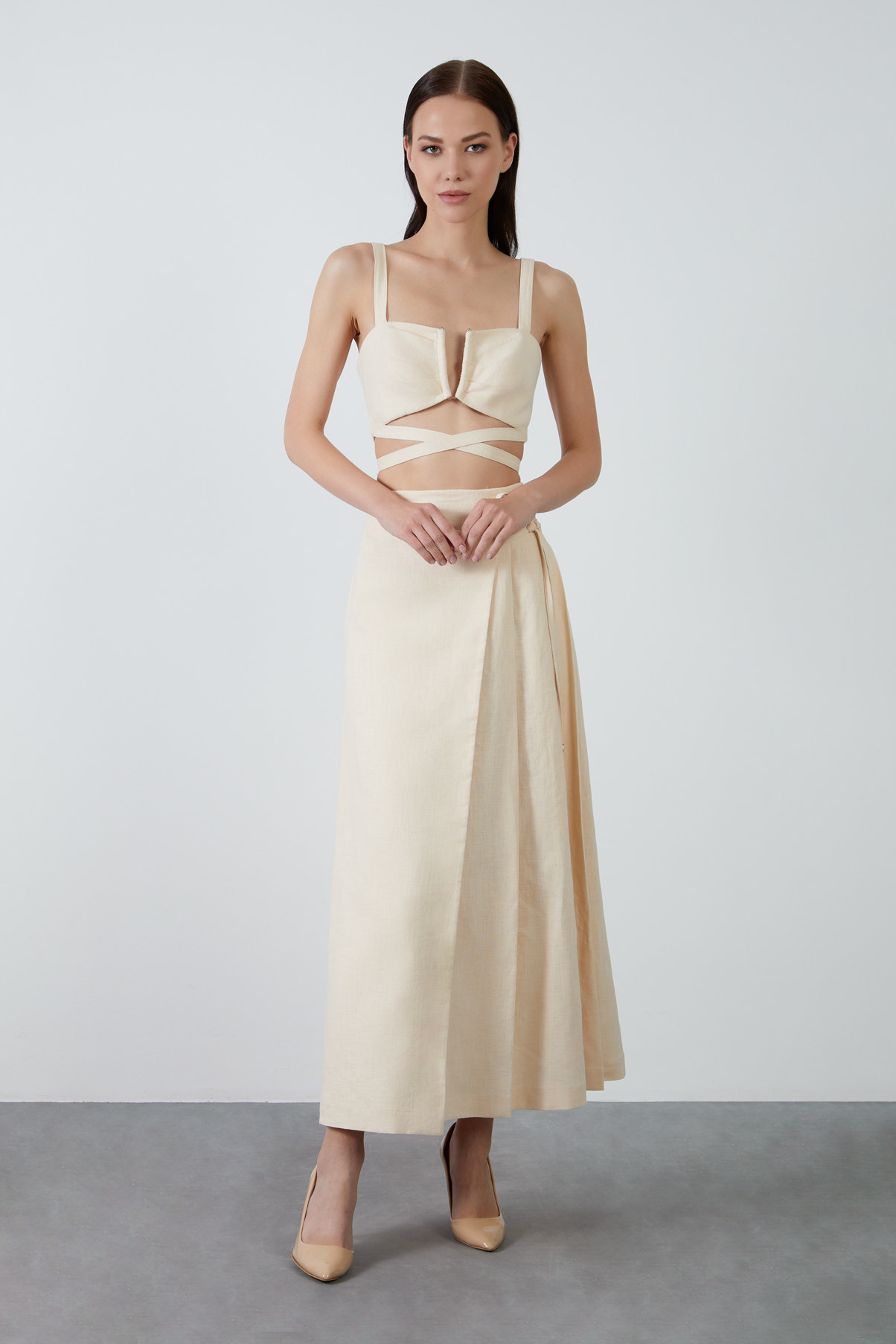 Bağlama Detaylı Uzun Fermuarlı Etek