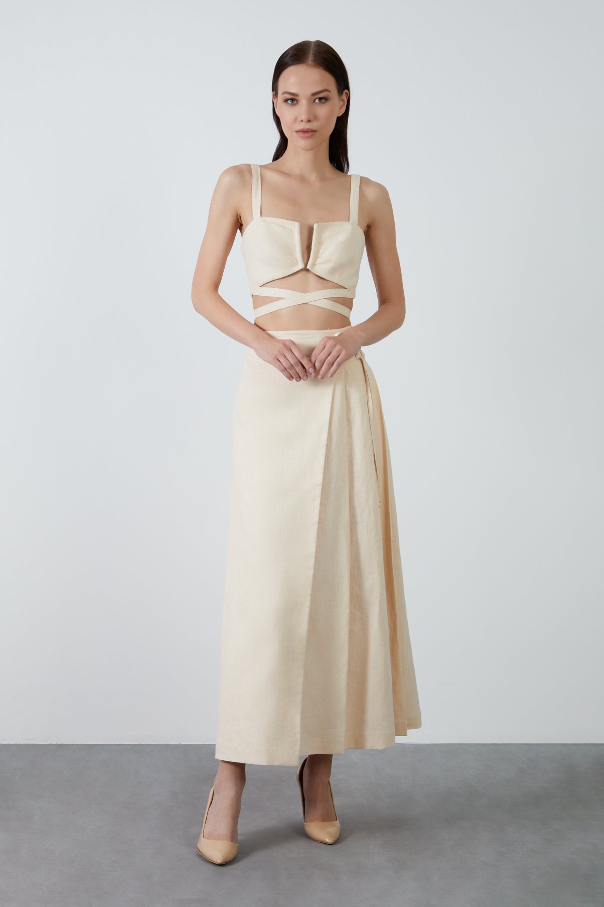 Bağlama Detaylı Uzun Fermuarlı Etek