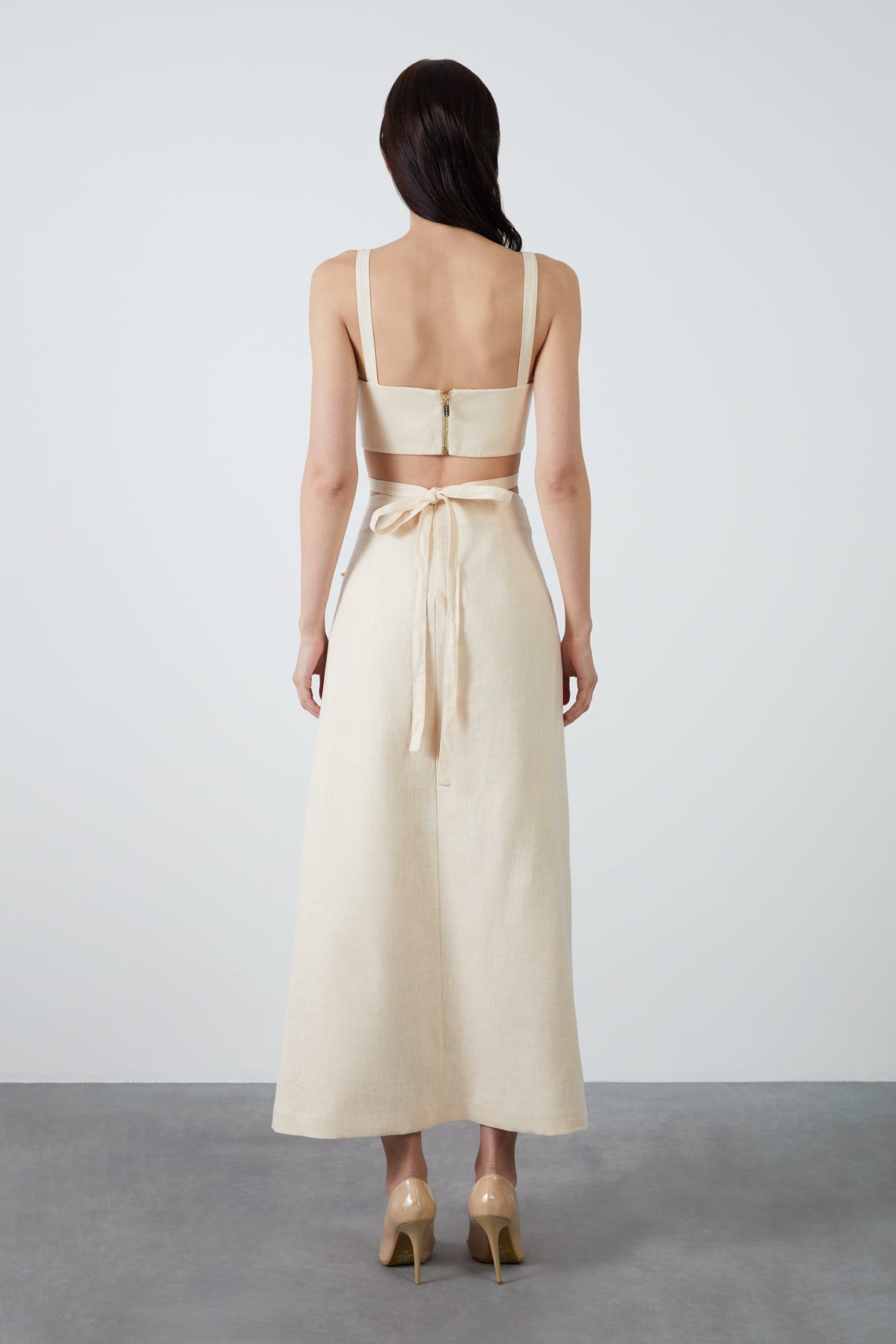 Bağlama Detaylı Uzun Fermuarlı Etek