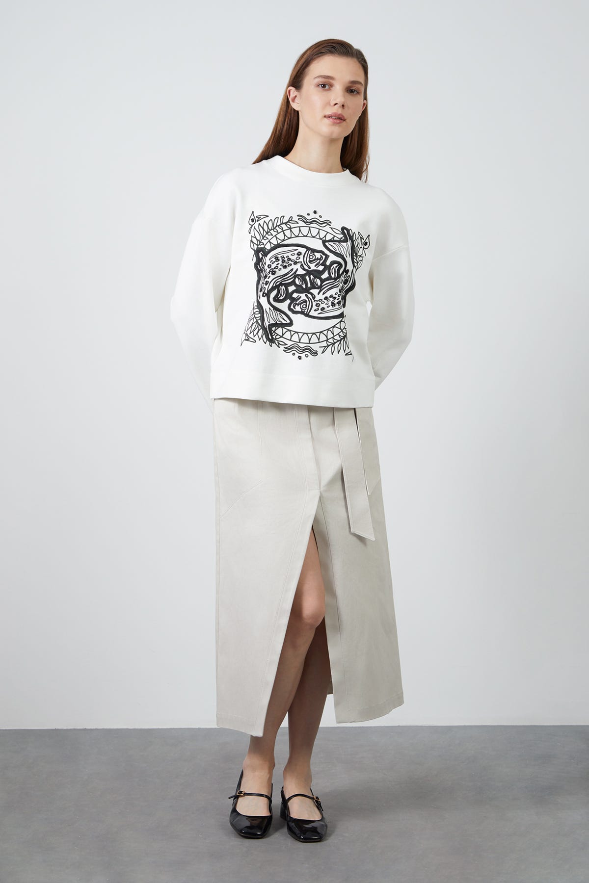 Baskı Ve İşleme Detaylı Sweatshirt