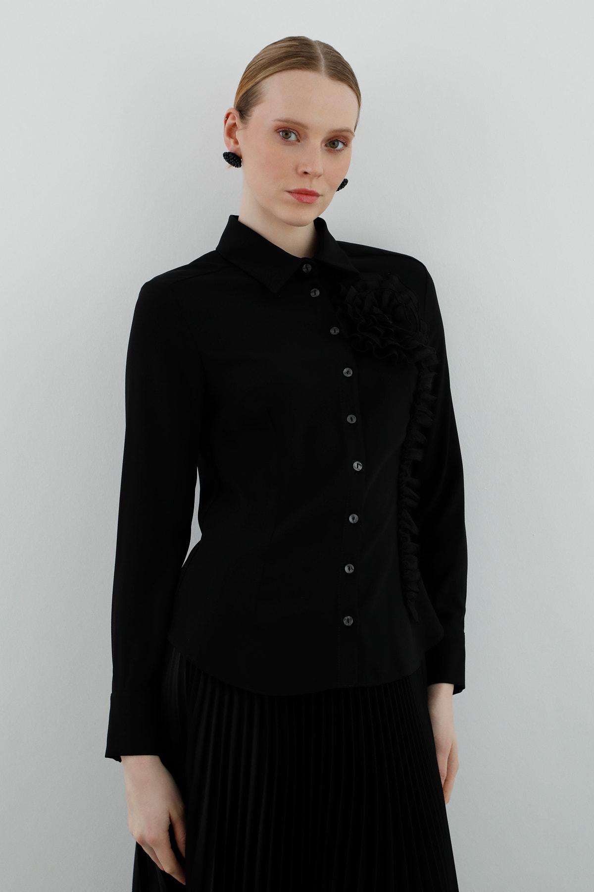 Dökümlü Uzun Kollu Basic Gömlek