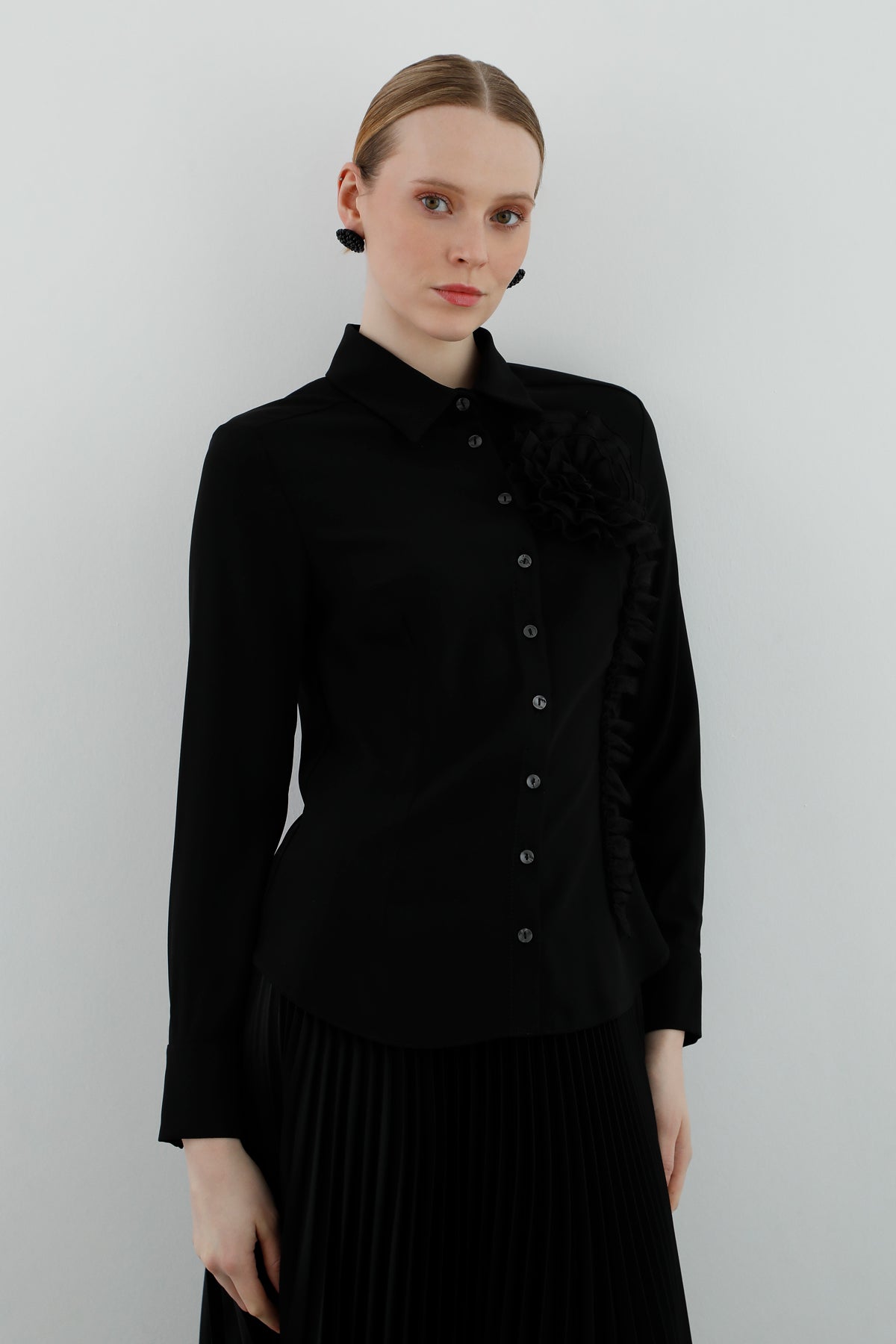 Dökümlü Uzun Kollu Basic Gömlek