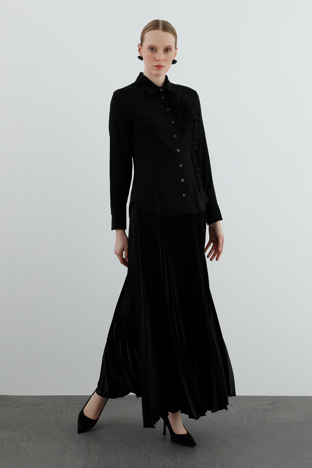 Dökümlü Uzun Kollu Basic Gömlek