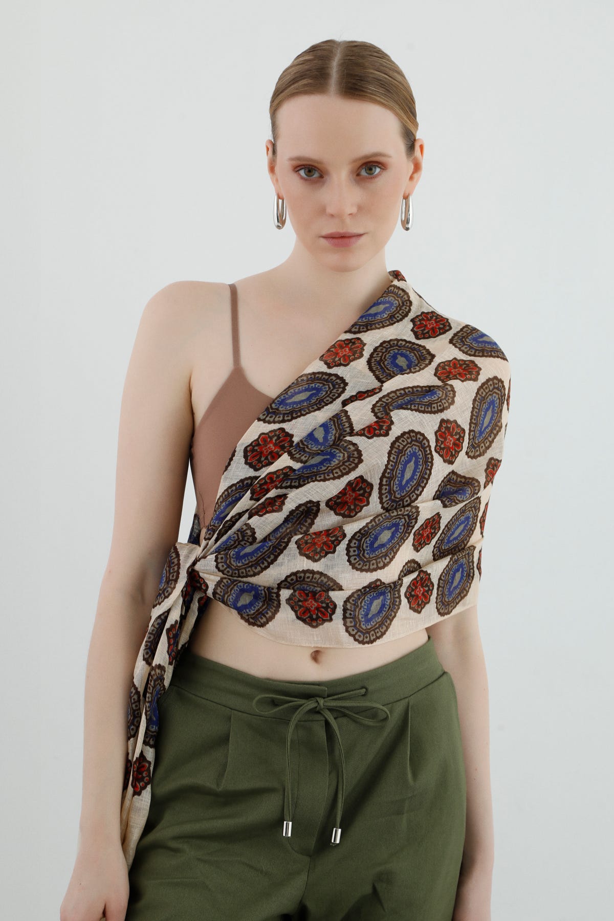 Etnik Desenli Keten Şal