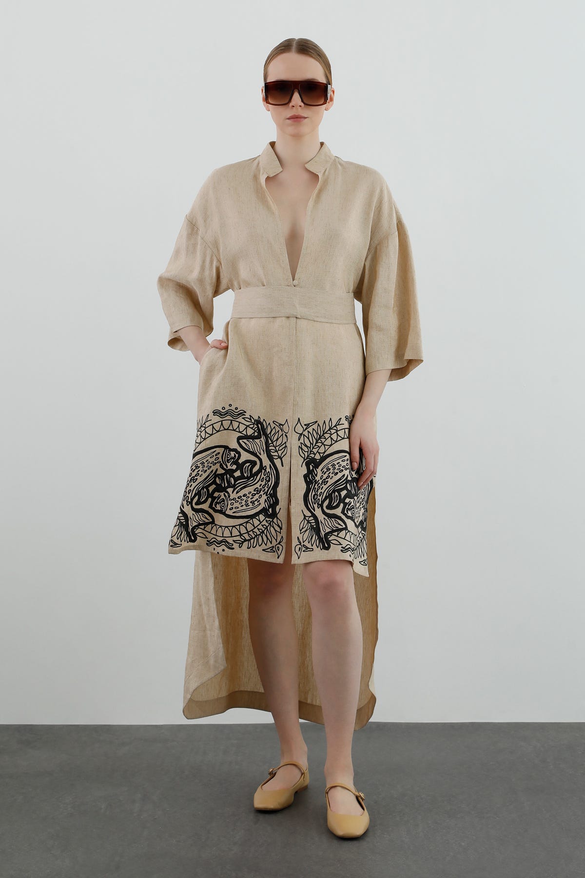 Baskı Ve Kuşak Detaylı Kimono