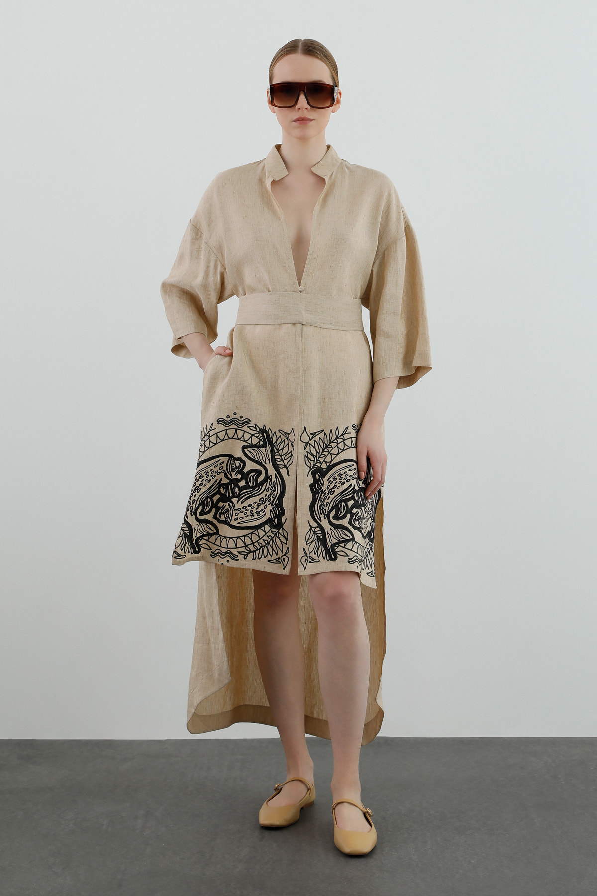 Baskı Ve Kuşak Detaylı Kimono