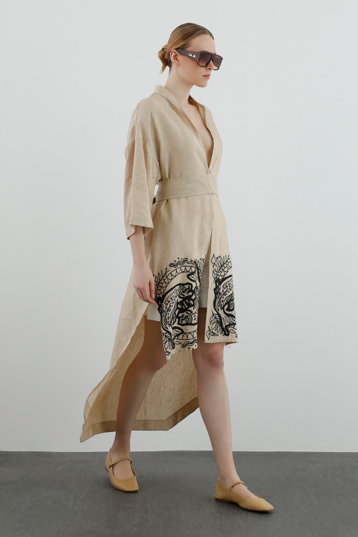 Baskı Ve Kuşak Detaylı Kimono